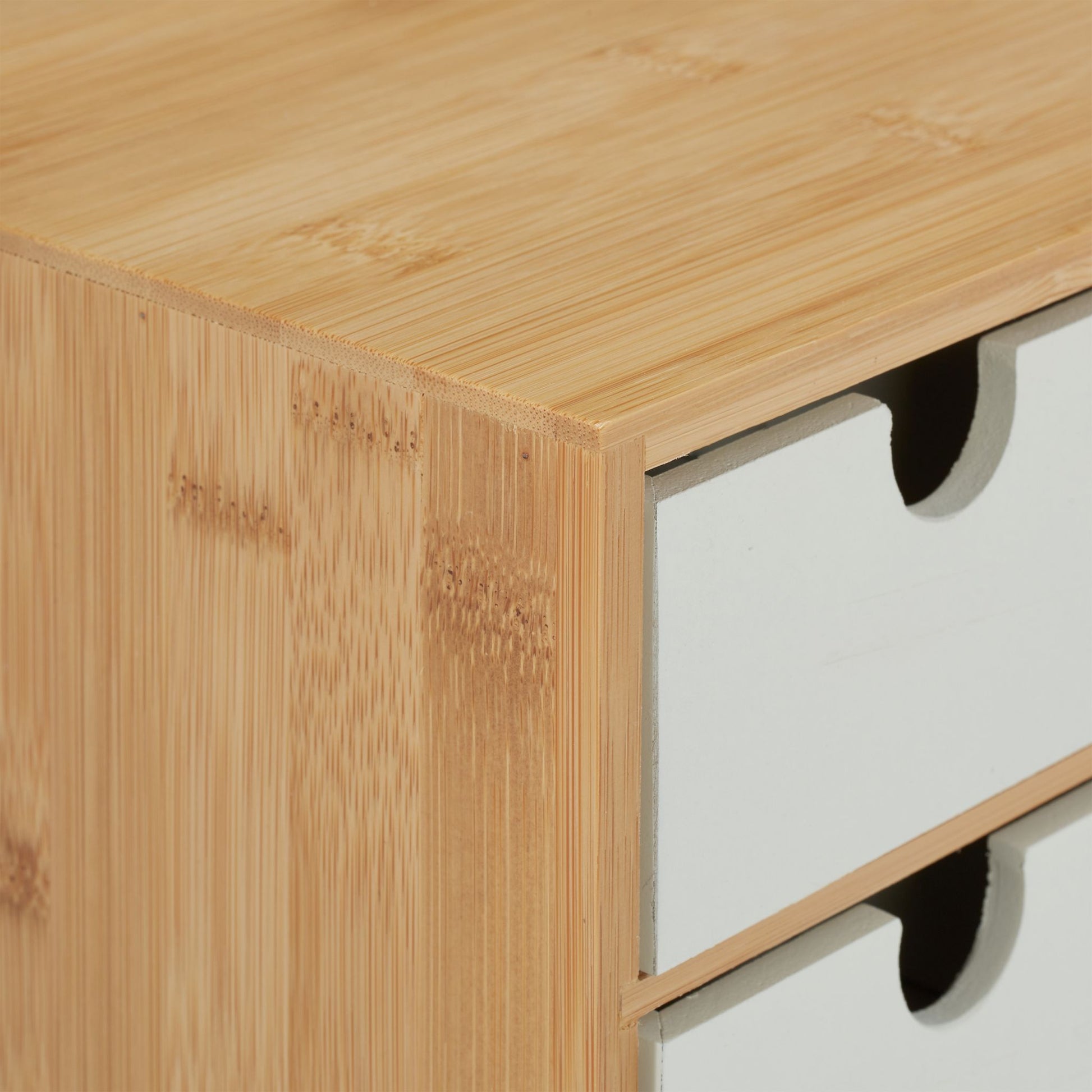 Schubladenbox Bambus & MDF 3 Fächer Weiss-Hellbraun von Relaxdays