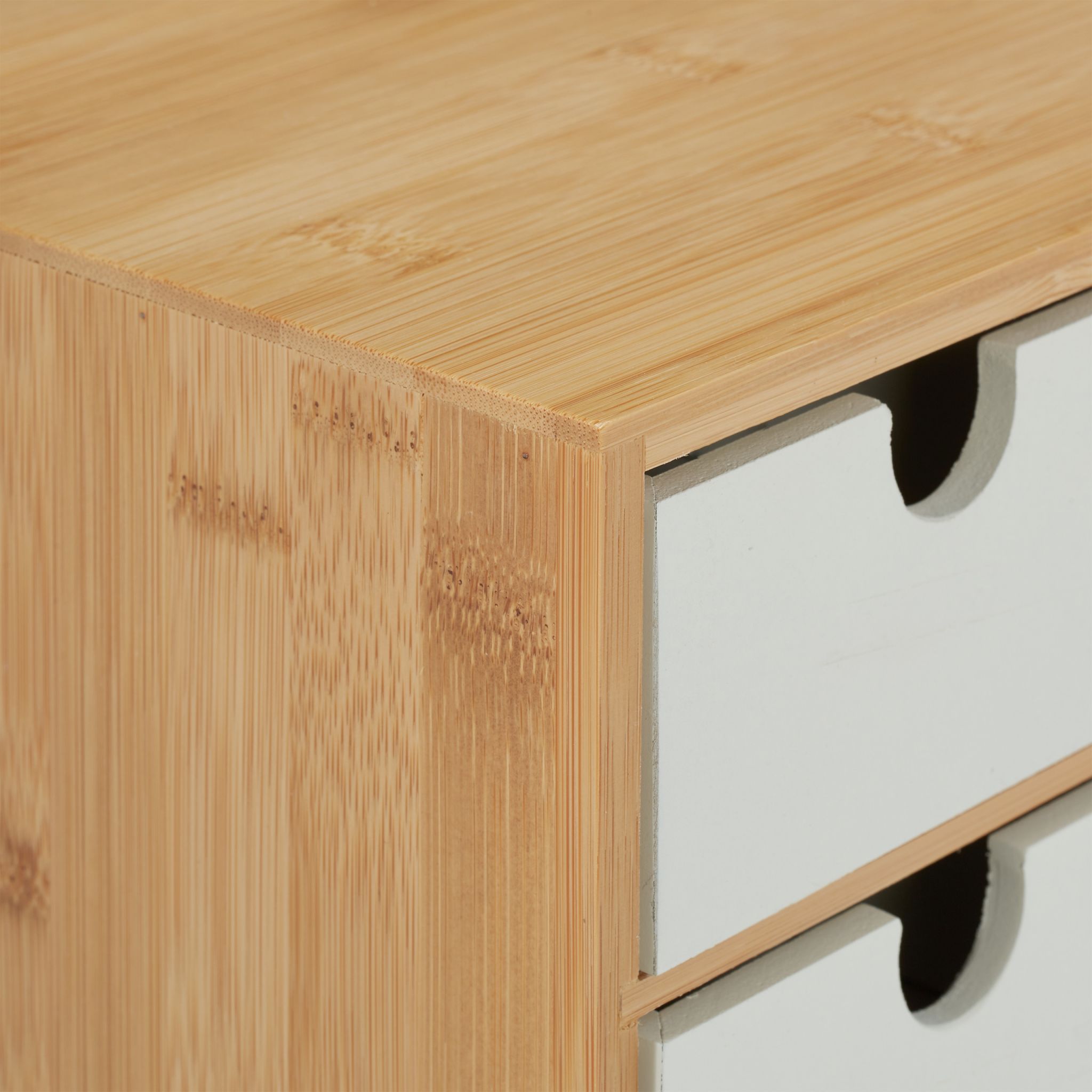 Schubladenbox Bambus & MDF 3 Fächer Weiss-Hellbraun von Relaxdays