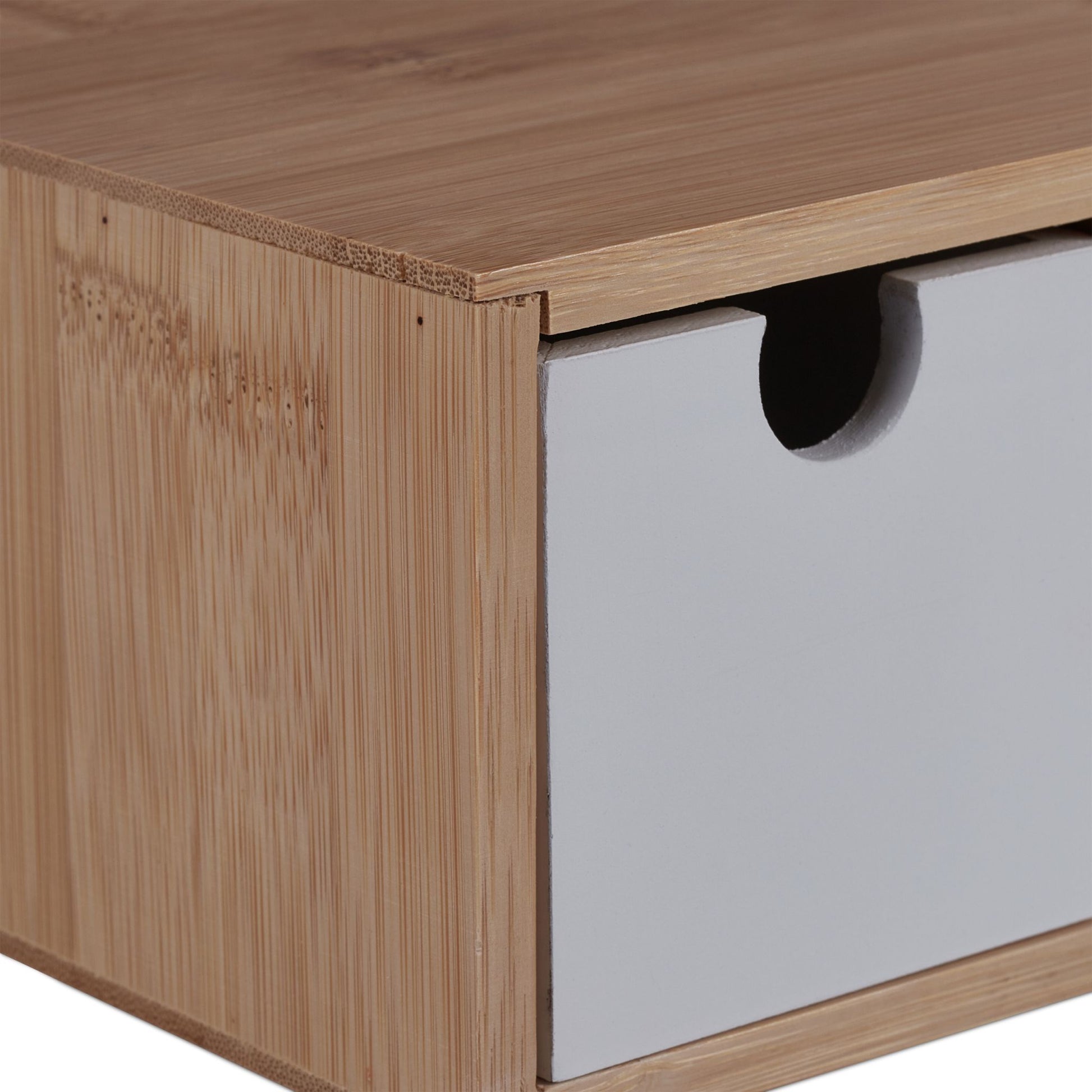 Schubladenbox Bambus & MDF 3 Fächer Weiss-Hellbraun von Relaxdays