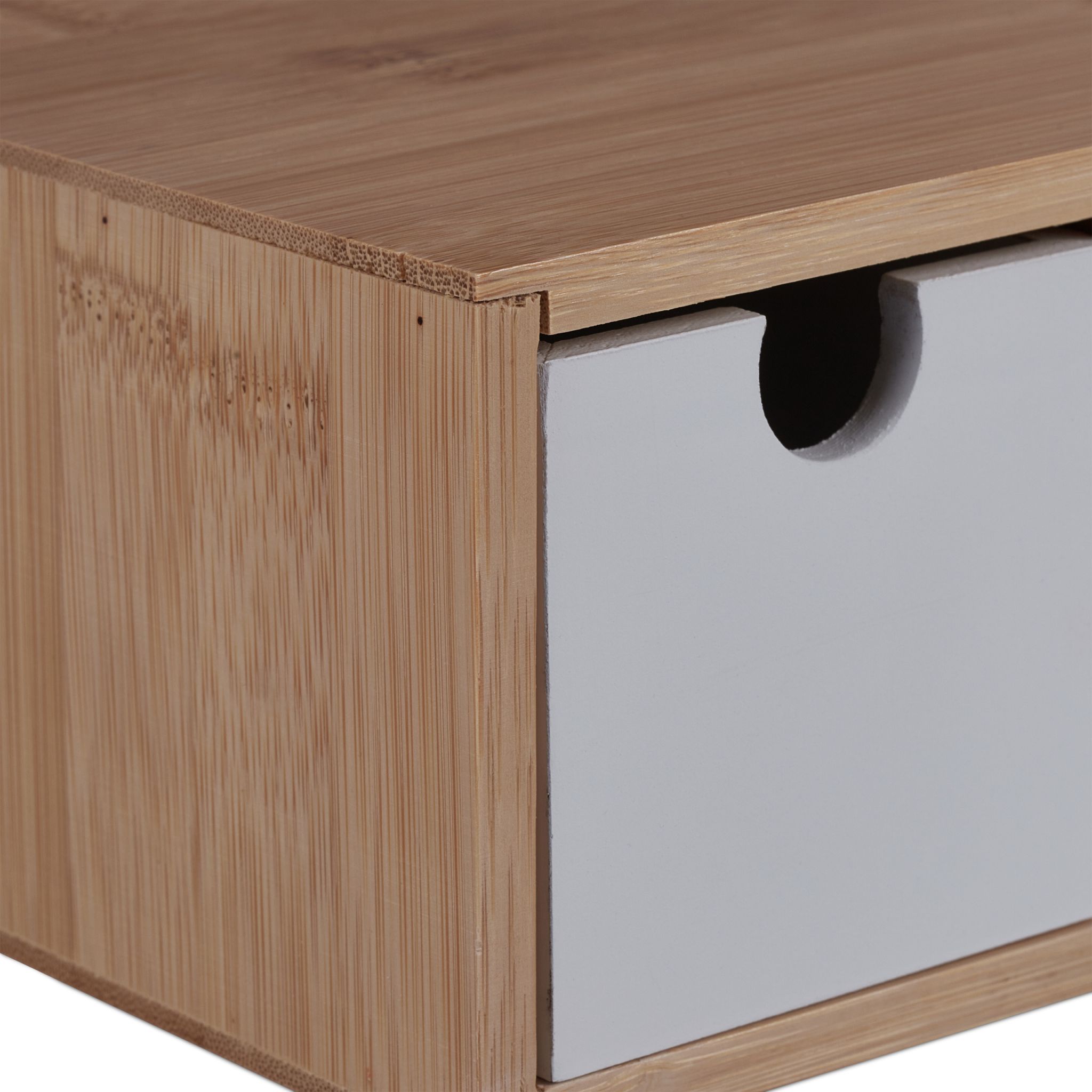 Schubladenbox Bambus & MDF 3 Fächer Weiss-Hellbraun von Relaxdays