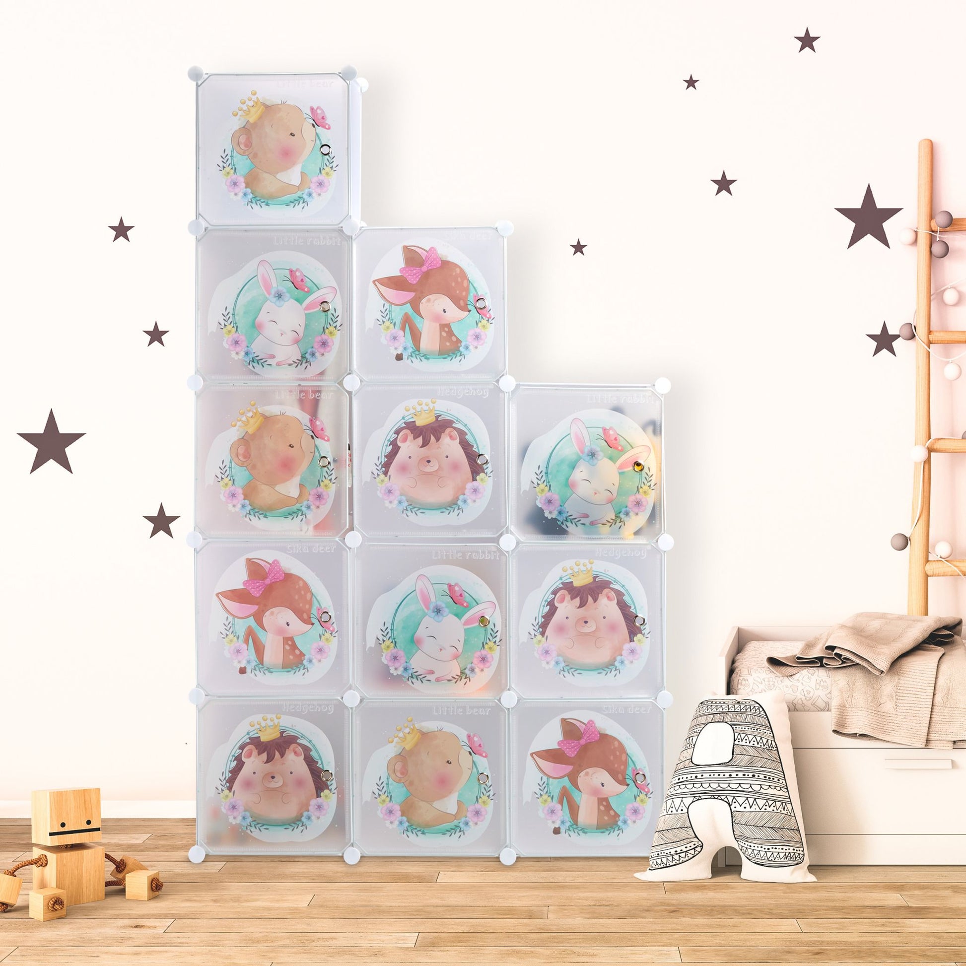 Kinder Steckregal mit Kleiderstangen Weiss-Braun-Grün von Relaxdays