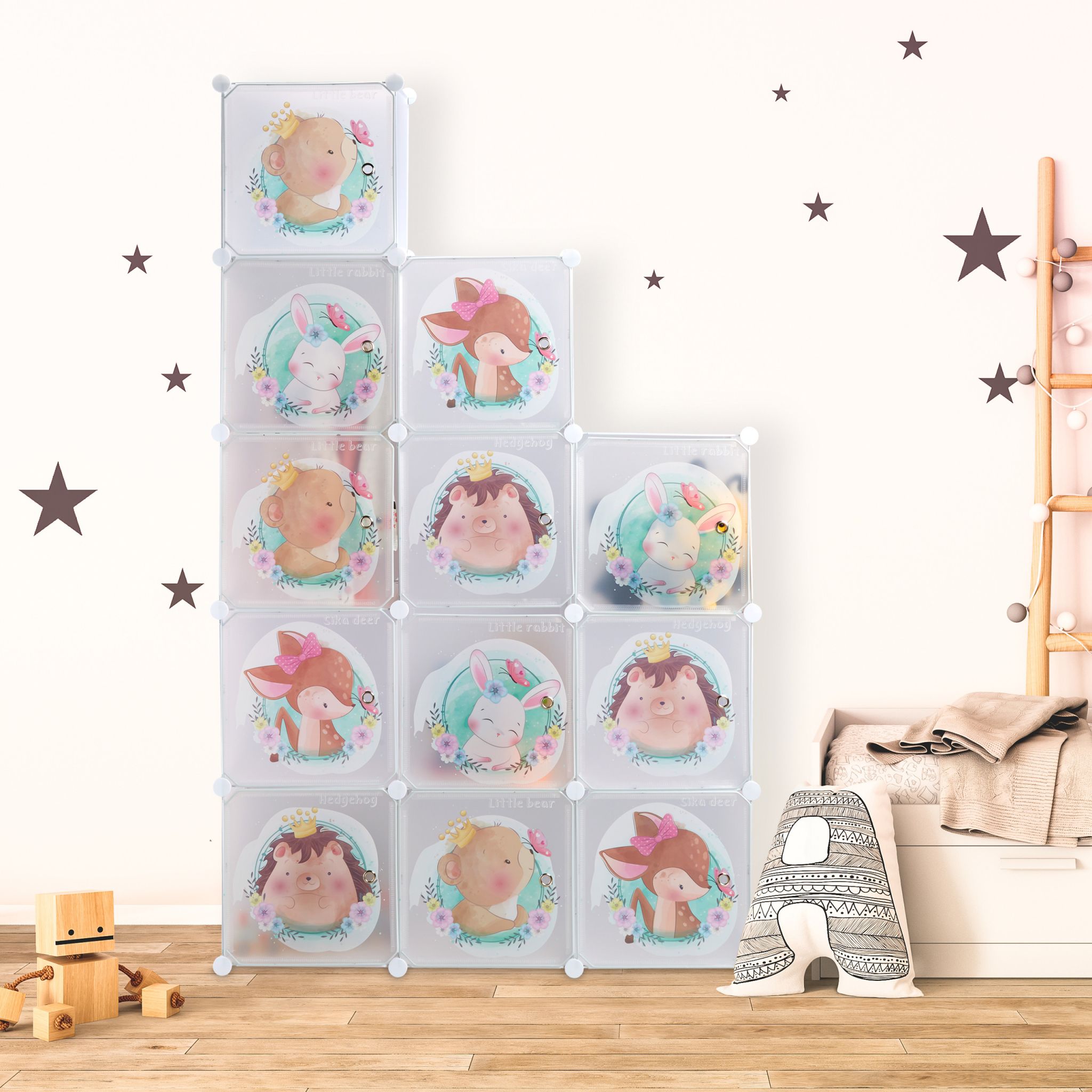 Kinder Steckregal mit Kleiderstangen Weiss-Braun-Grün von Relaxdays