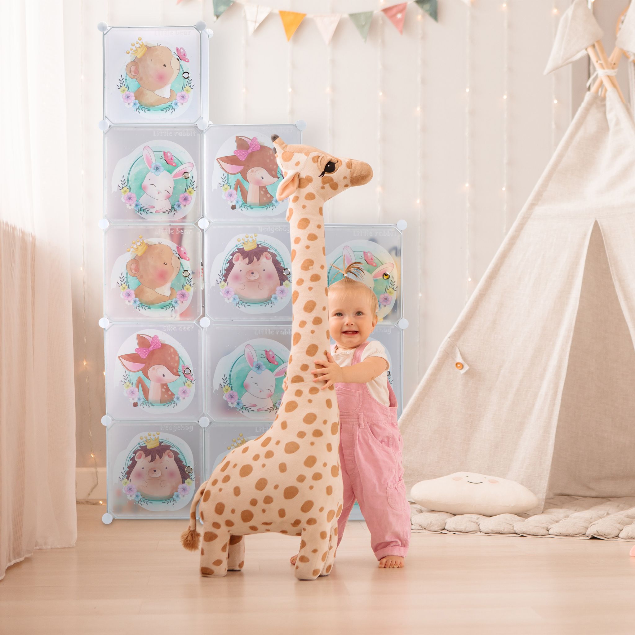 Kinder Steckregal mit Kleiderstangen Weiss-Braun-Grün von Relaxdays