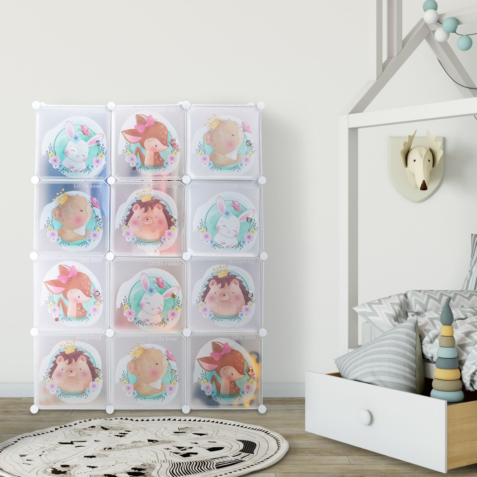 Kinder Steckregal mit Kleiderstangen Weiss-Braun-Grün von Relaxdays