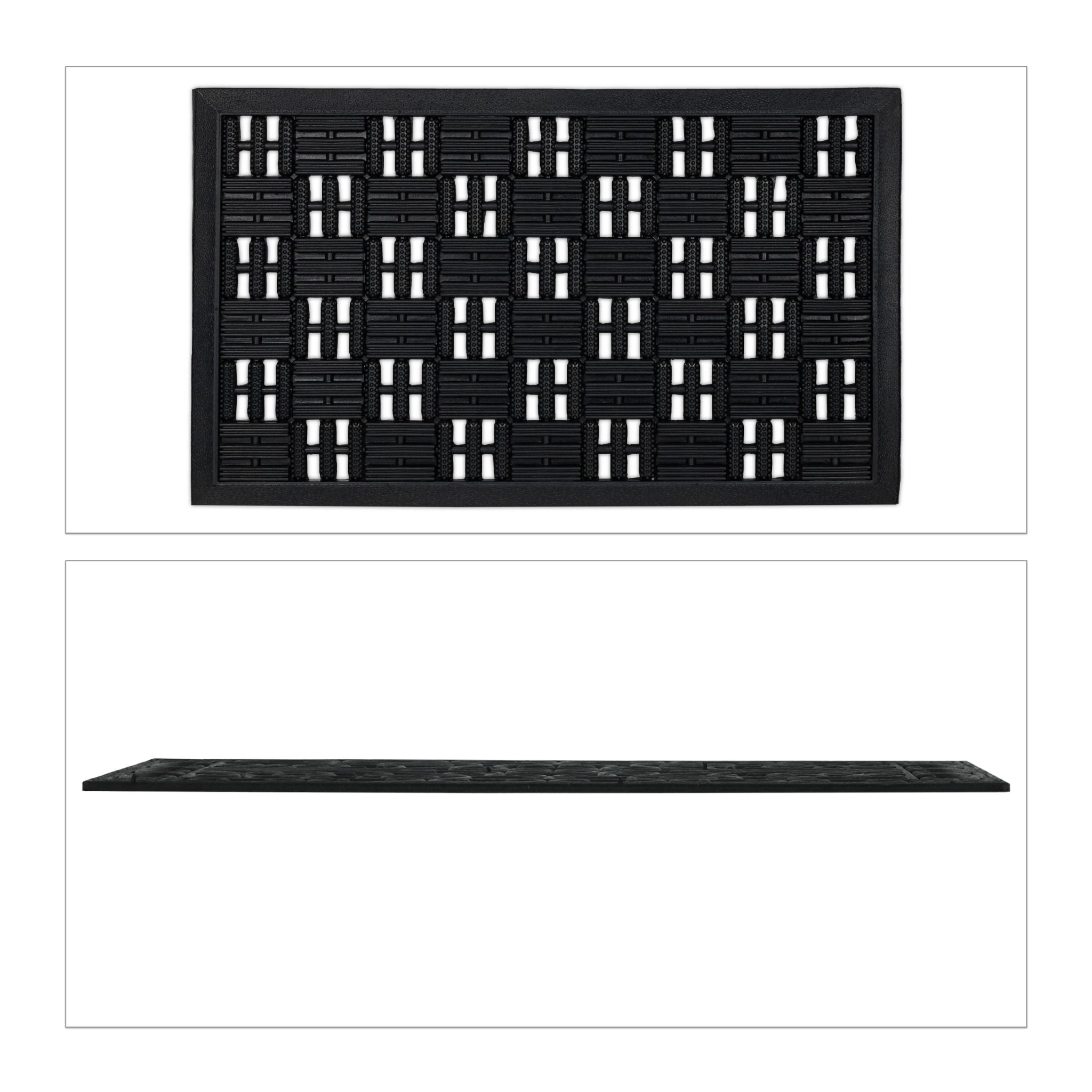 Gummi Fussmatte in Gitter-Optik Schwarz von Relaxdays