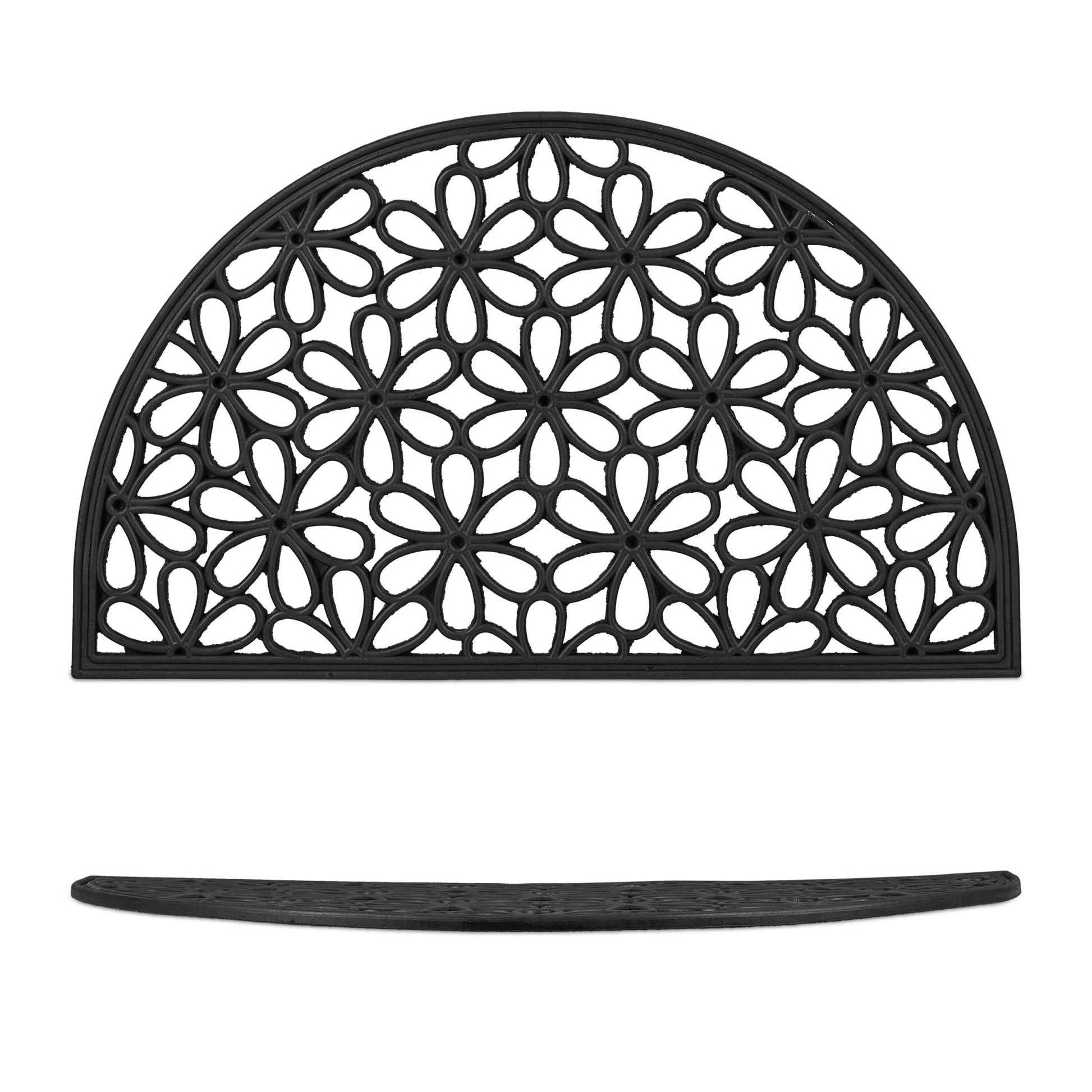 Gummi Fussmatte mit Blumenmuster Schwarz von Relaxdays