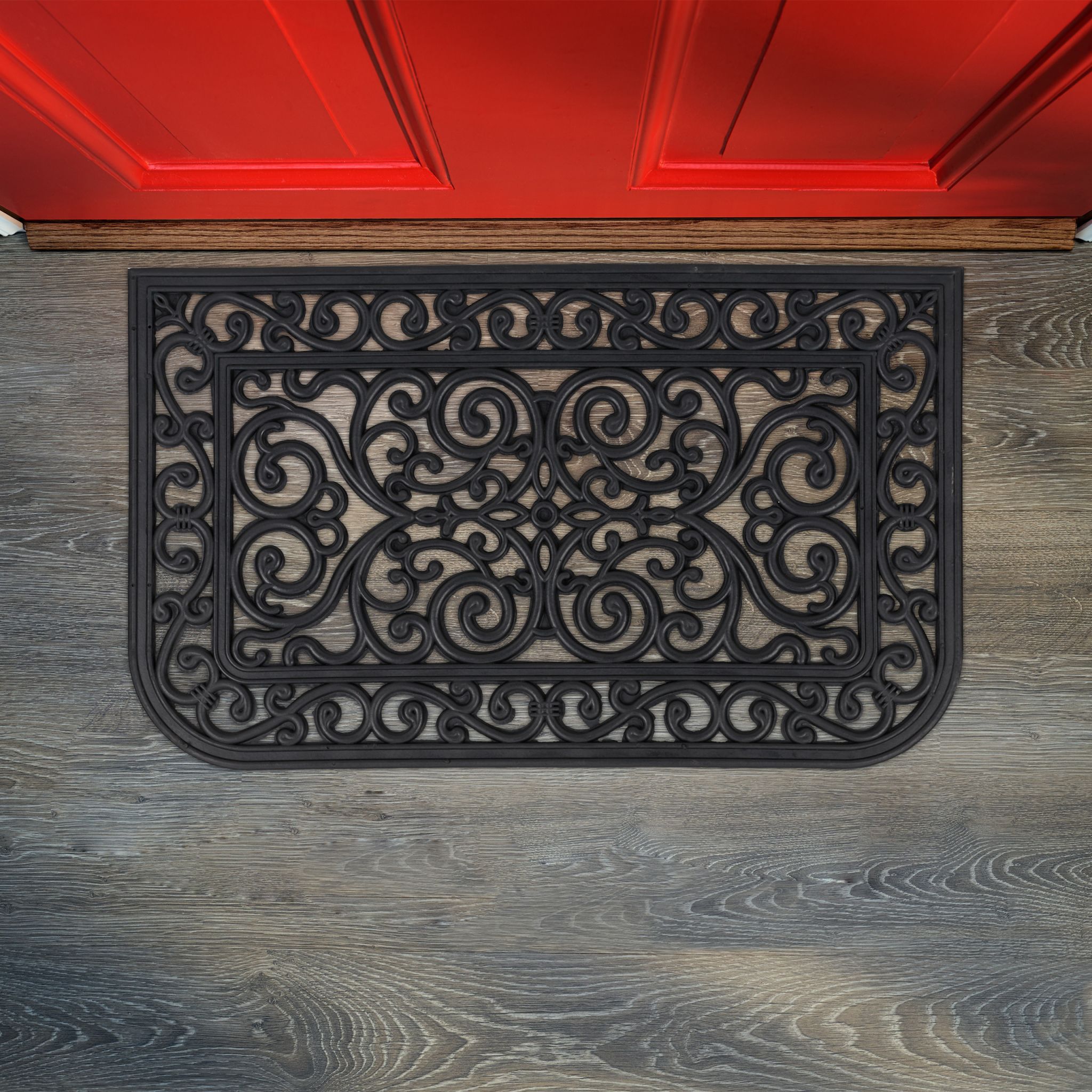 Gummi Fussmatte mit Ornamenten Schwarz von Relaxdays