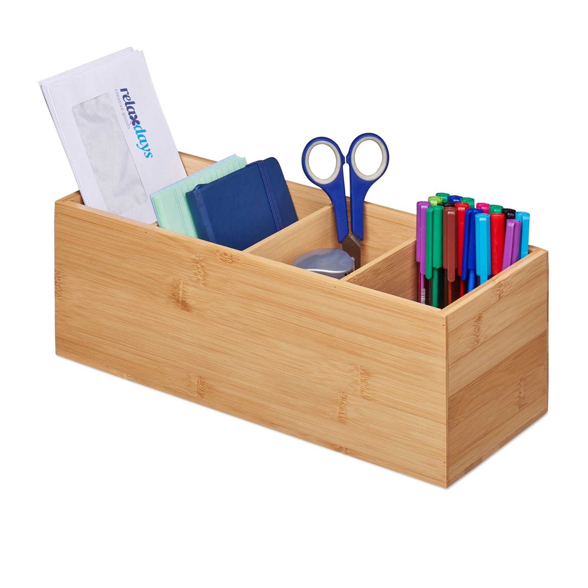 Ordnungsbox Bambus 4 Fächer Hellbraun von Relaxdays