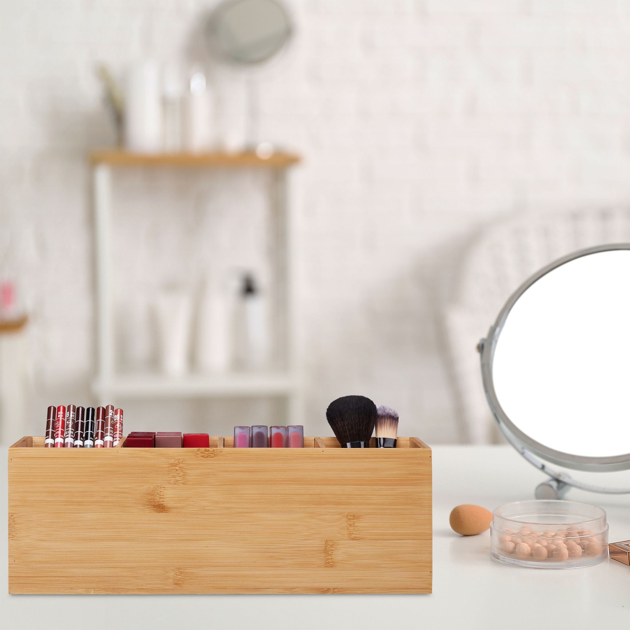 Ordnungsbox Bambus 4 Fächer Hellbraun von Relaxdays