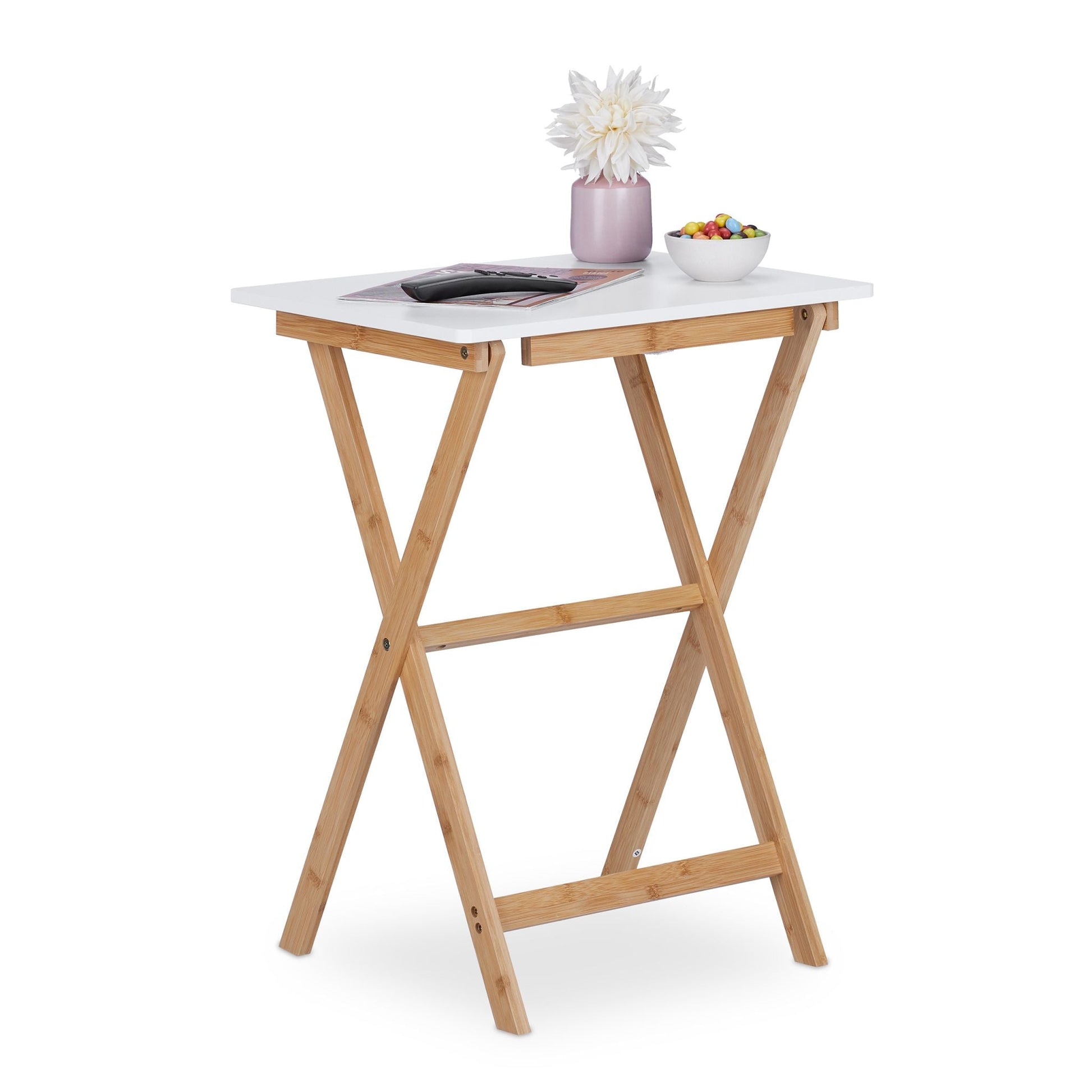 Klapptisch Bambus Weiss-Hellbraun von Relaxdays