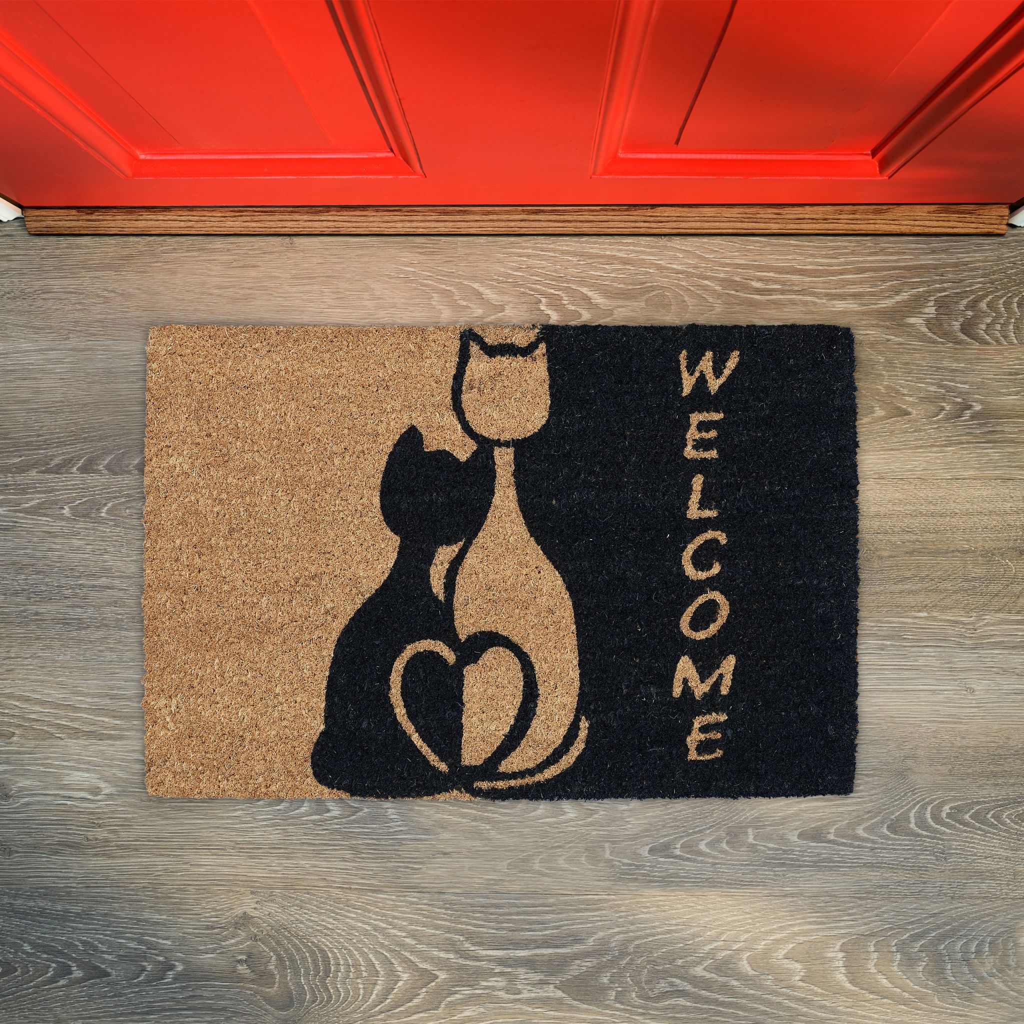 Fussmatte Kokos mit Katzen Hellbraun-Schwarz von Relaxdays