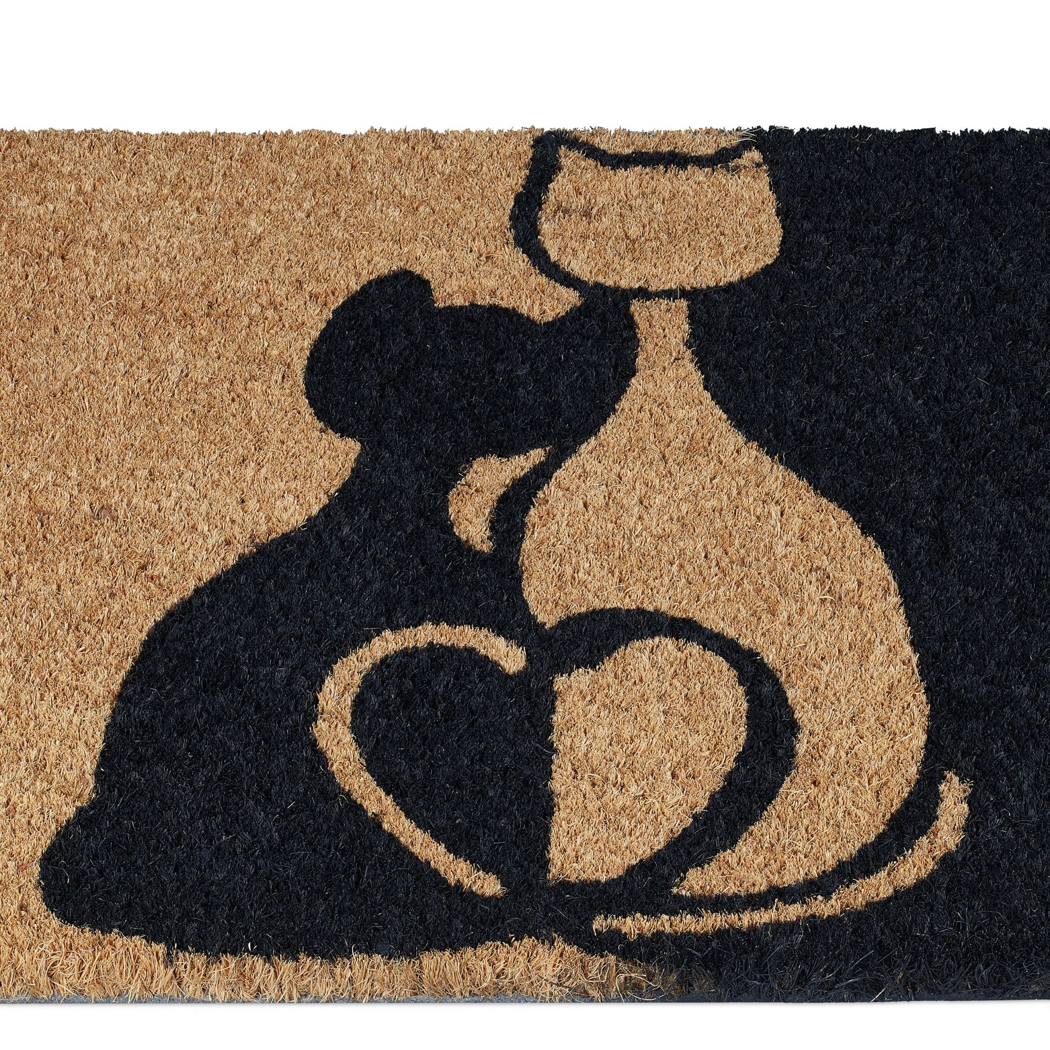 Fussmatte Kokos mit Katzen Hellbraun-Schwarz von Relaxdays