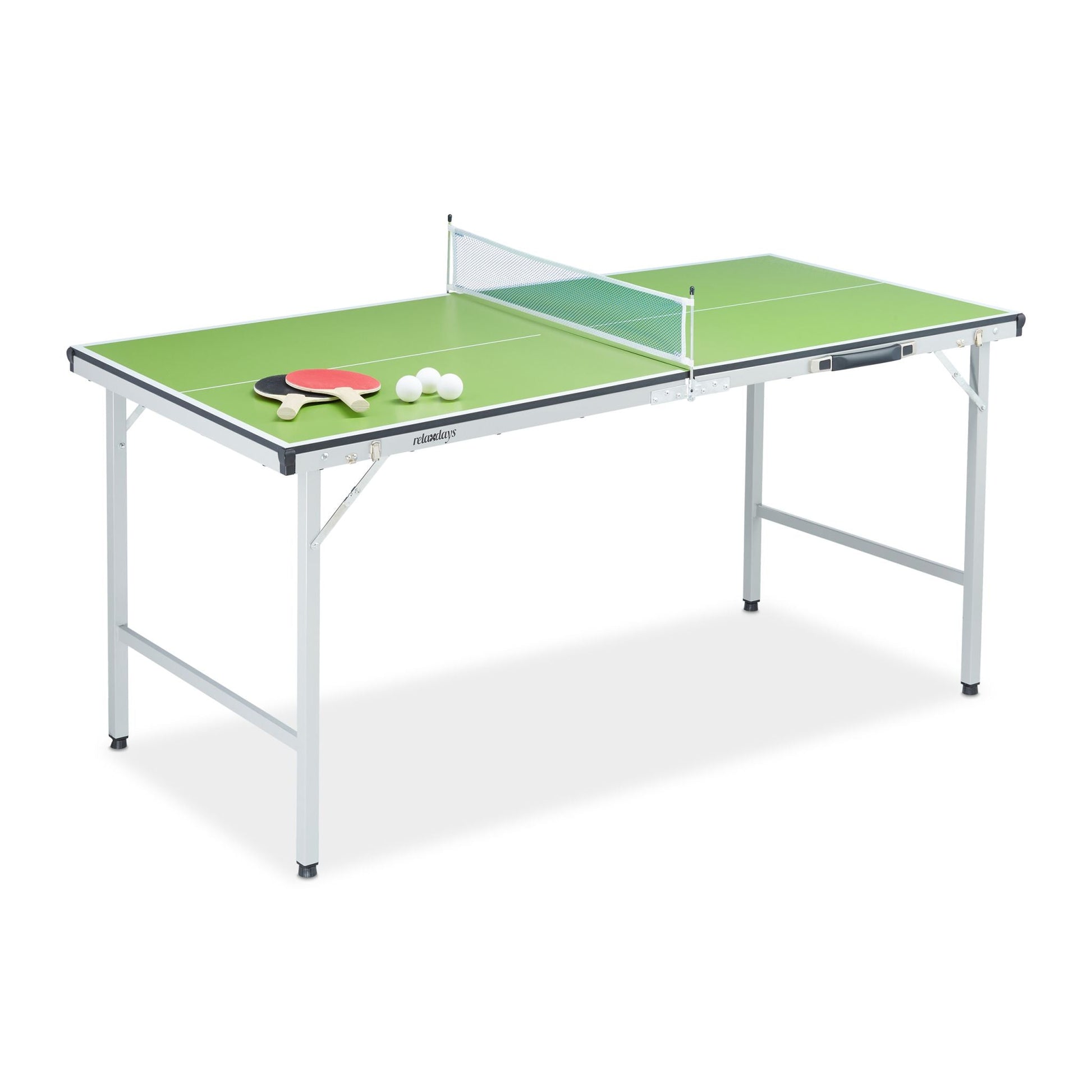 Tischtennisplatte mit Zubehör Weiss-Grün-Silber von Relaxdays