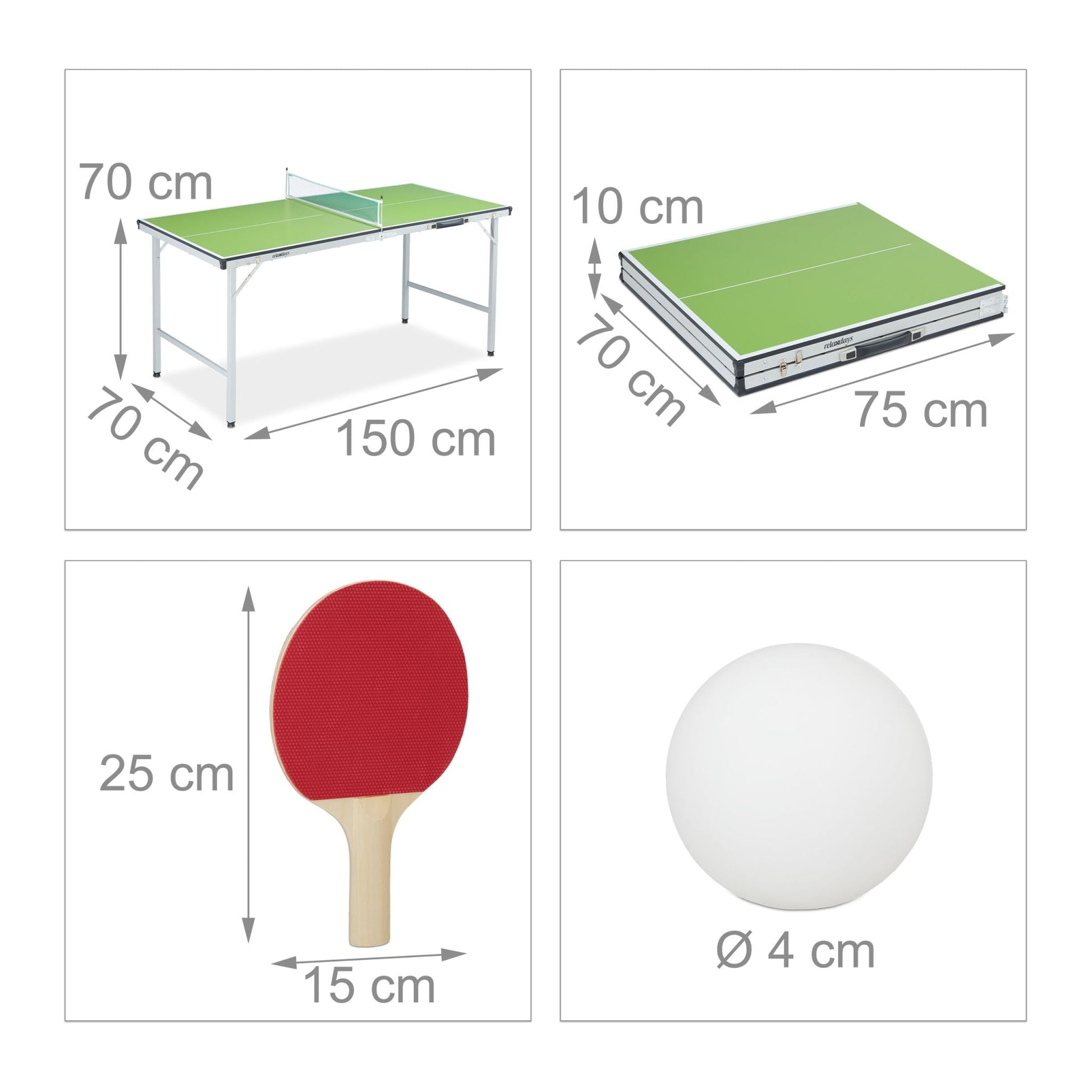 Tischtennisplatte mit Zubehör Weiss-Grün-Silber von Relaxdays
