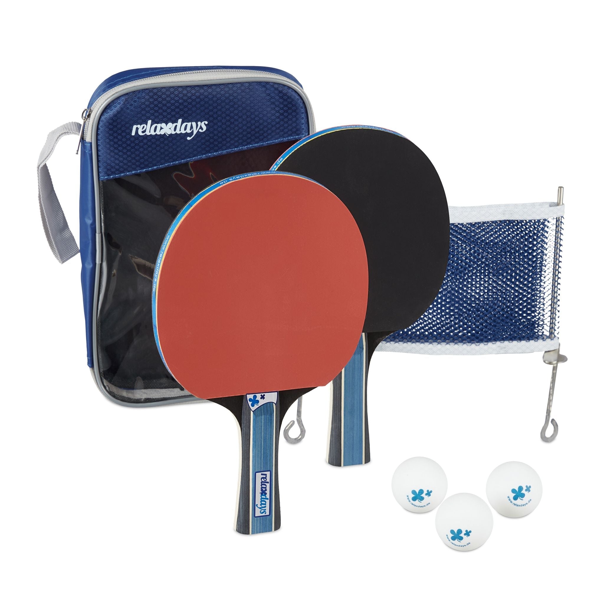 Tischtennis Set mit Netz Blau-Rot-Schwarz von Relaxdays