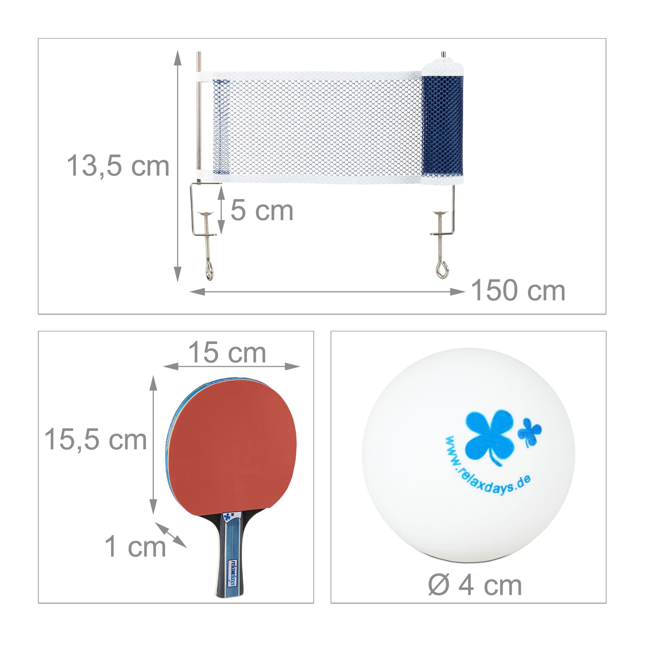 Tischtennis Set mit Netz Blau-Rot-Schwarz von Relaxdays