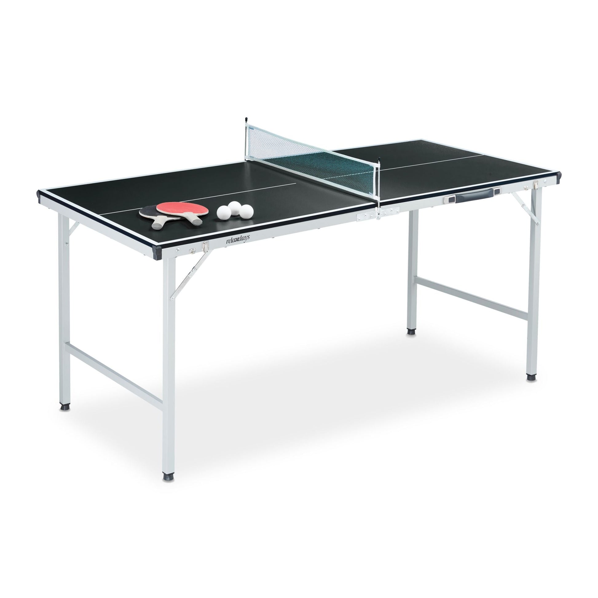 Tischtennisplatte mit Zubehör Weiss-Schwarz-Silber von Relaxdays