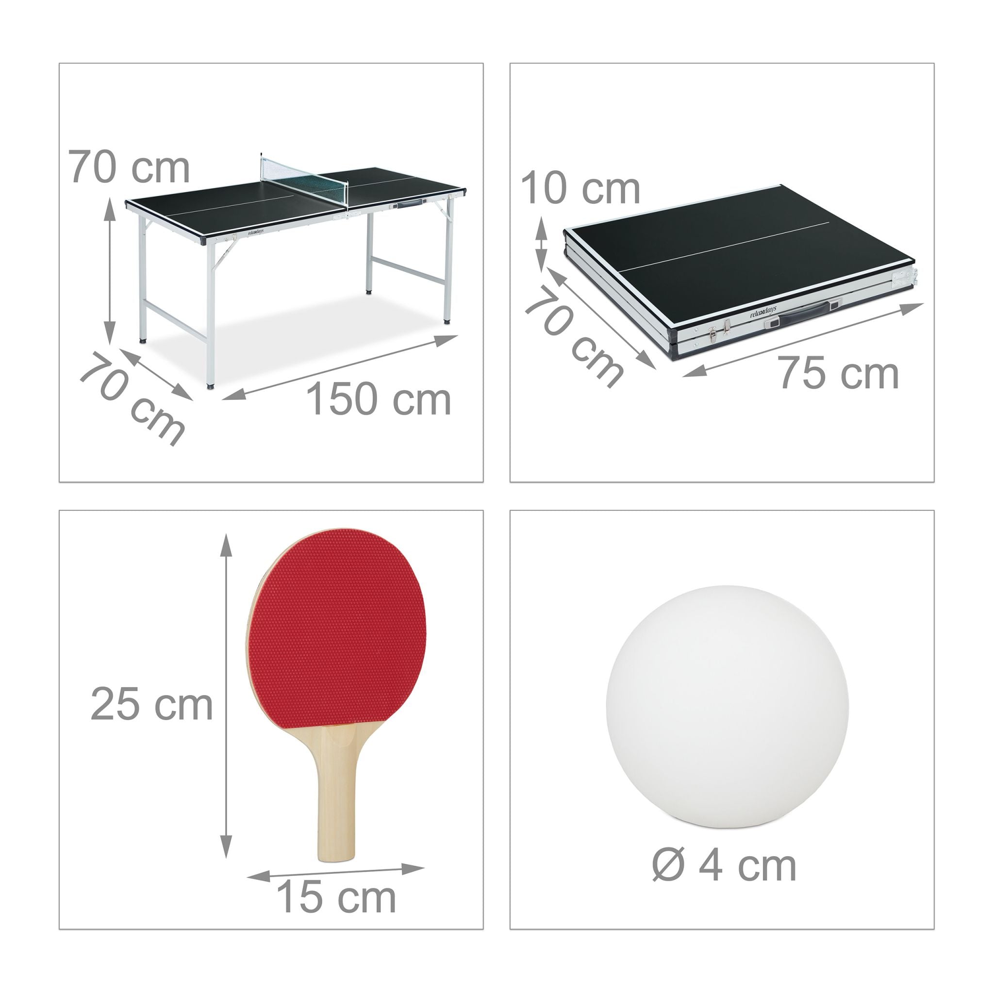 Tischtennisplatte mit Zubehör Weiss-Schwarz-Silber von Relaxdays