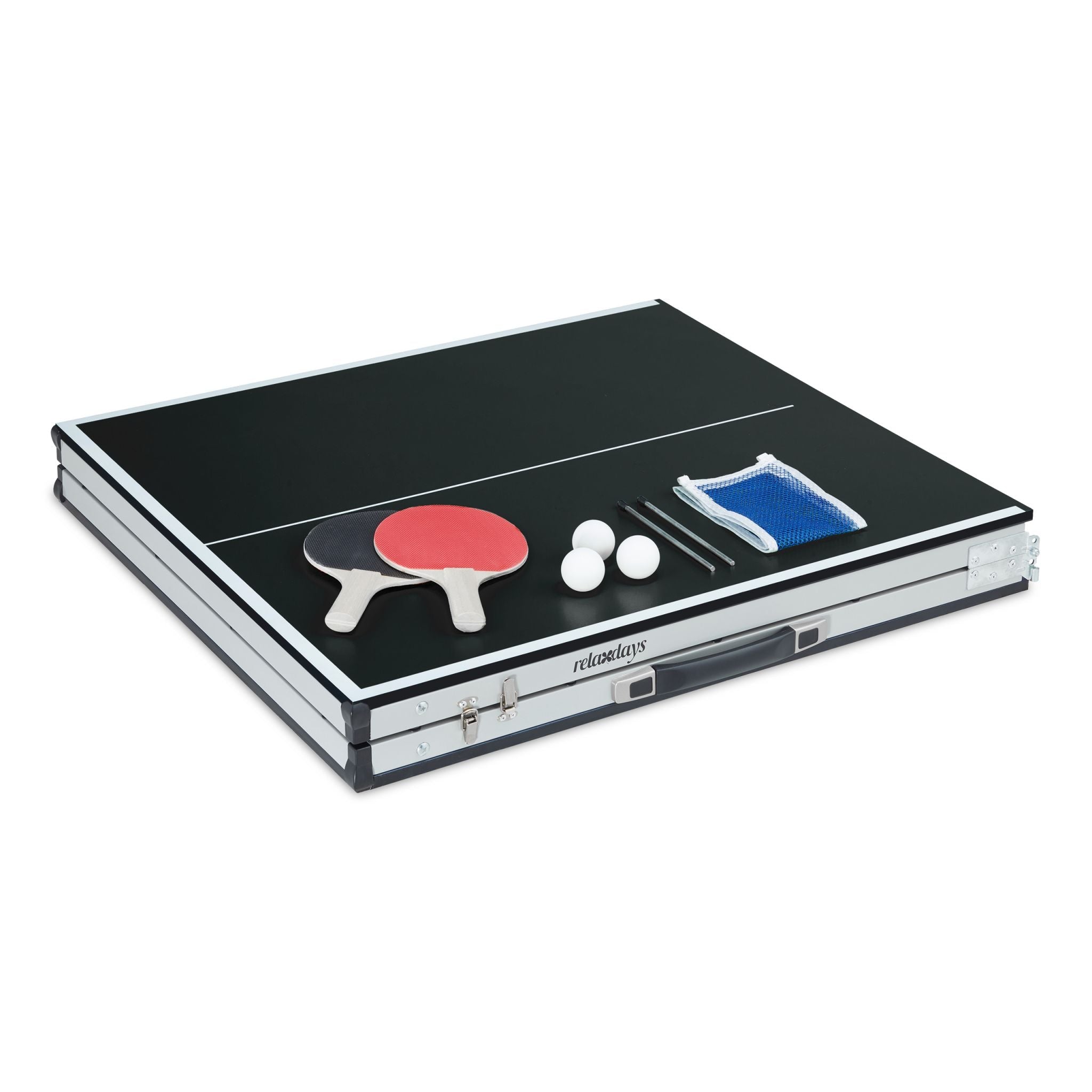 Tischtennisplatte mit Zubehör Weiss-Schwarz-Silber von Relaxdays