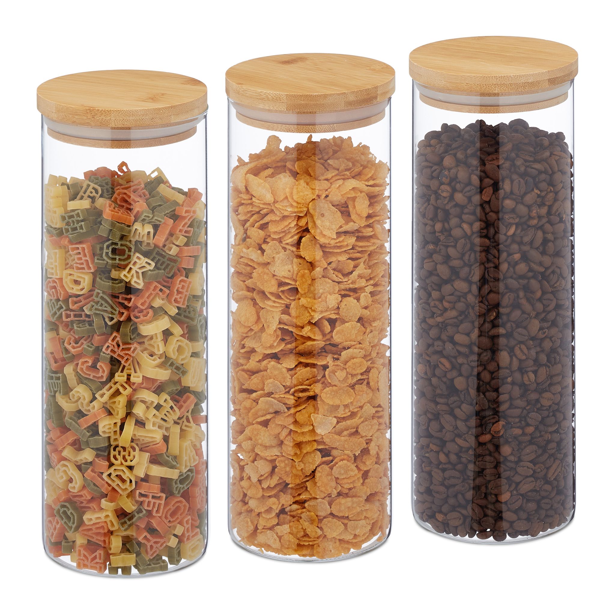 Vorratsgläser mit Deckel 1600ml 3er-Set Hellbraun-Transparent von Relaxdays