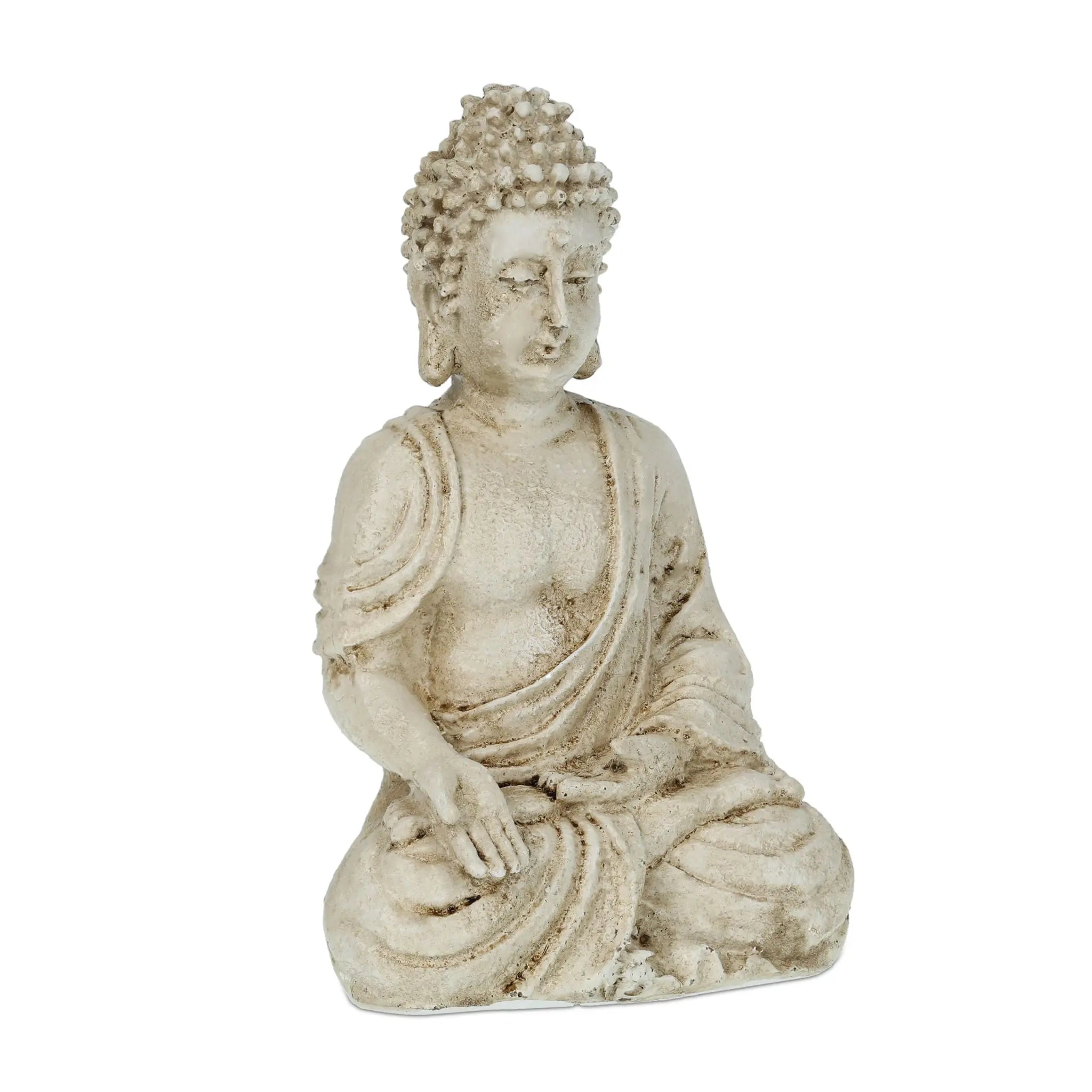 Buddha Figur sitzend 17,5cm Creme von Relaxdays