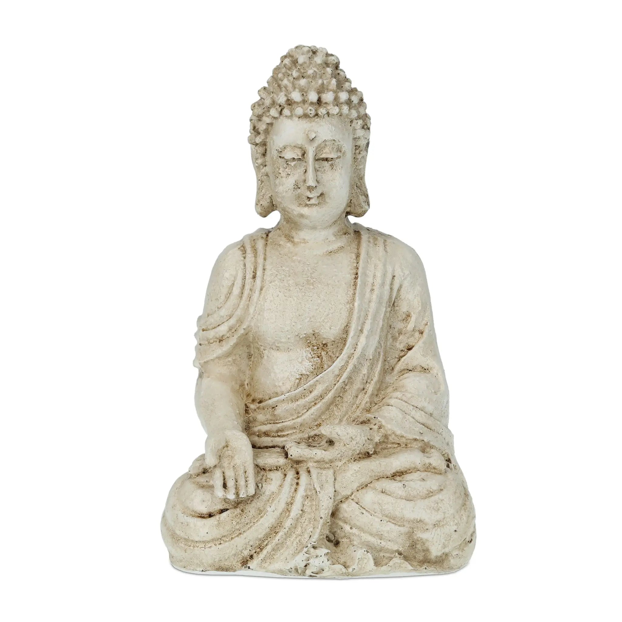 Buddha Figur sitzend 17,5cm Creme von Relaxdays