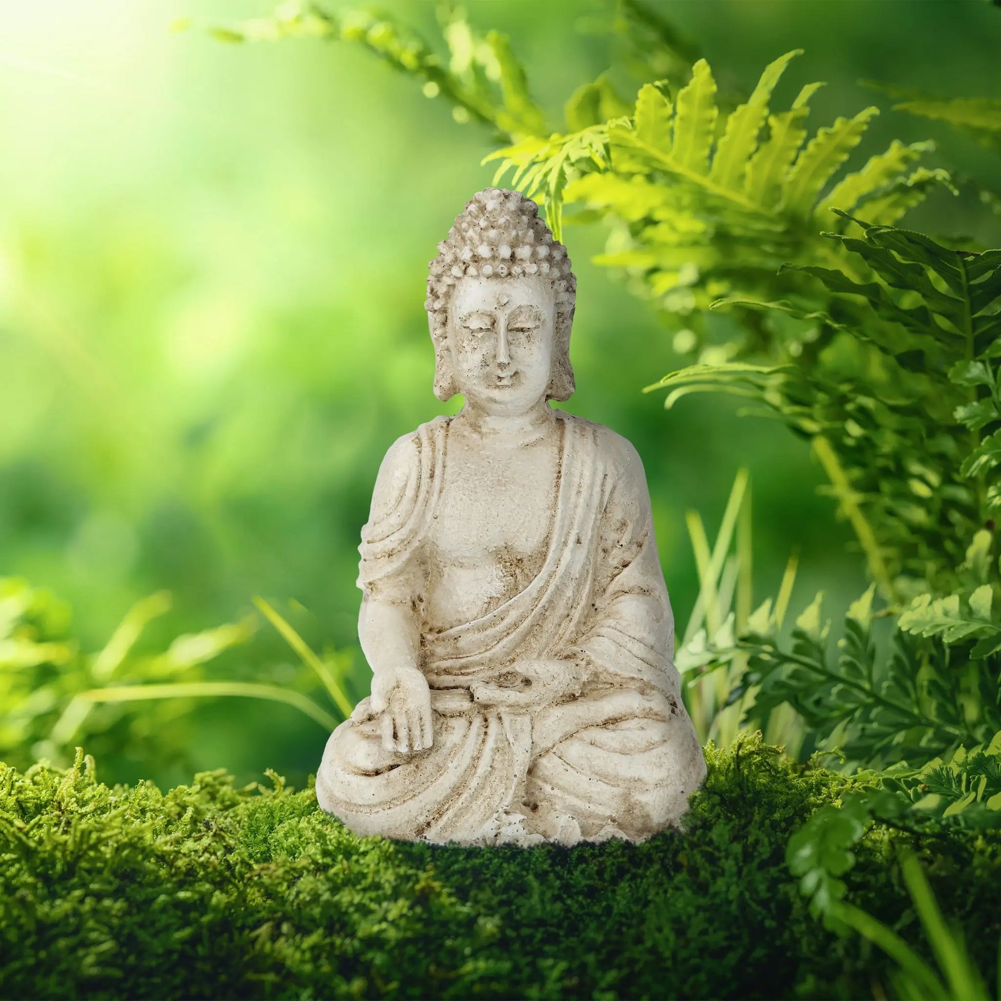 Buddha Figur sitzend 17,5cm Creme von Relaxdays