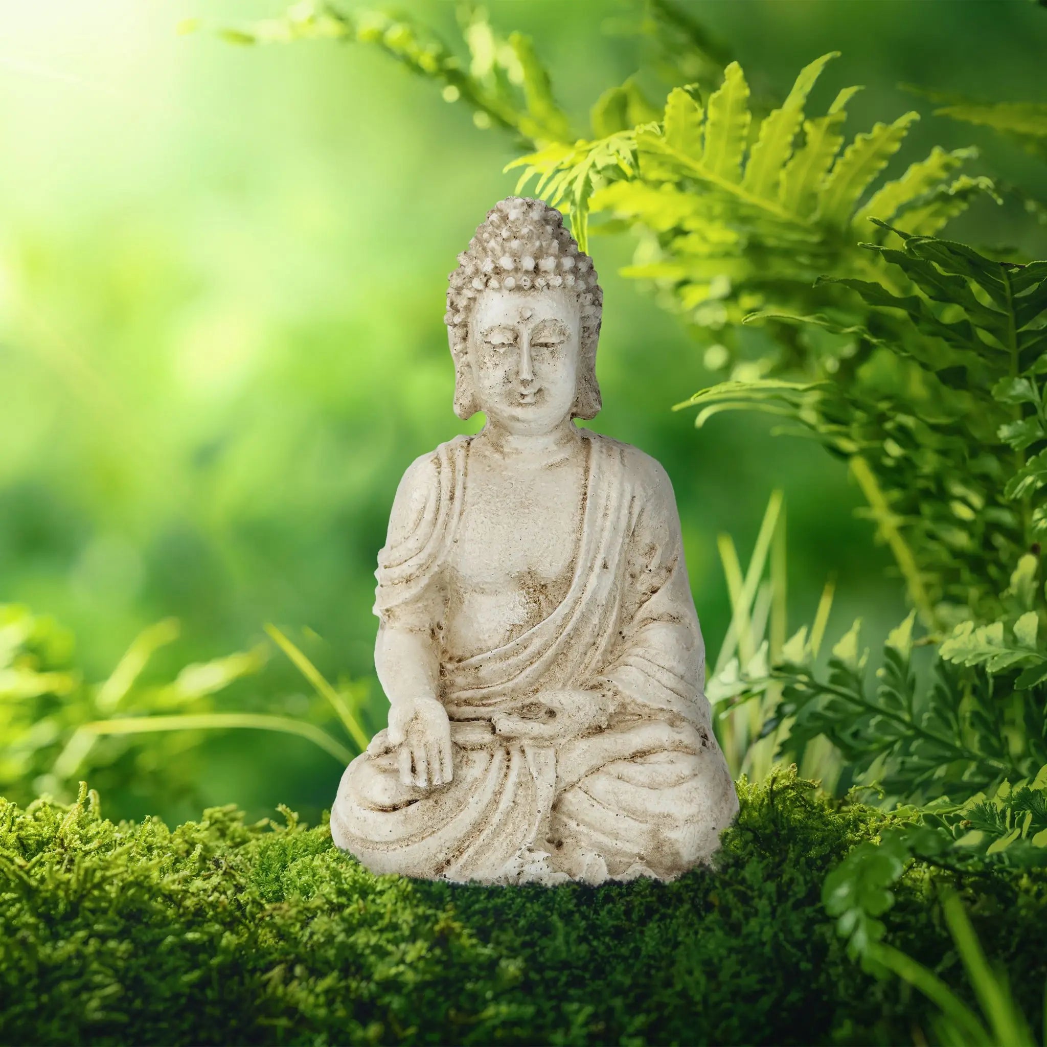 Buddha Figur sitzend 17,5cm Creme von Relaxdays