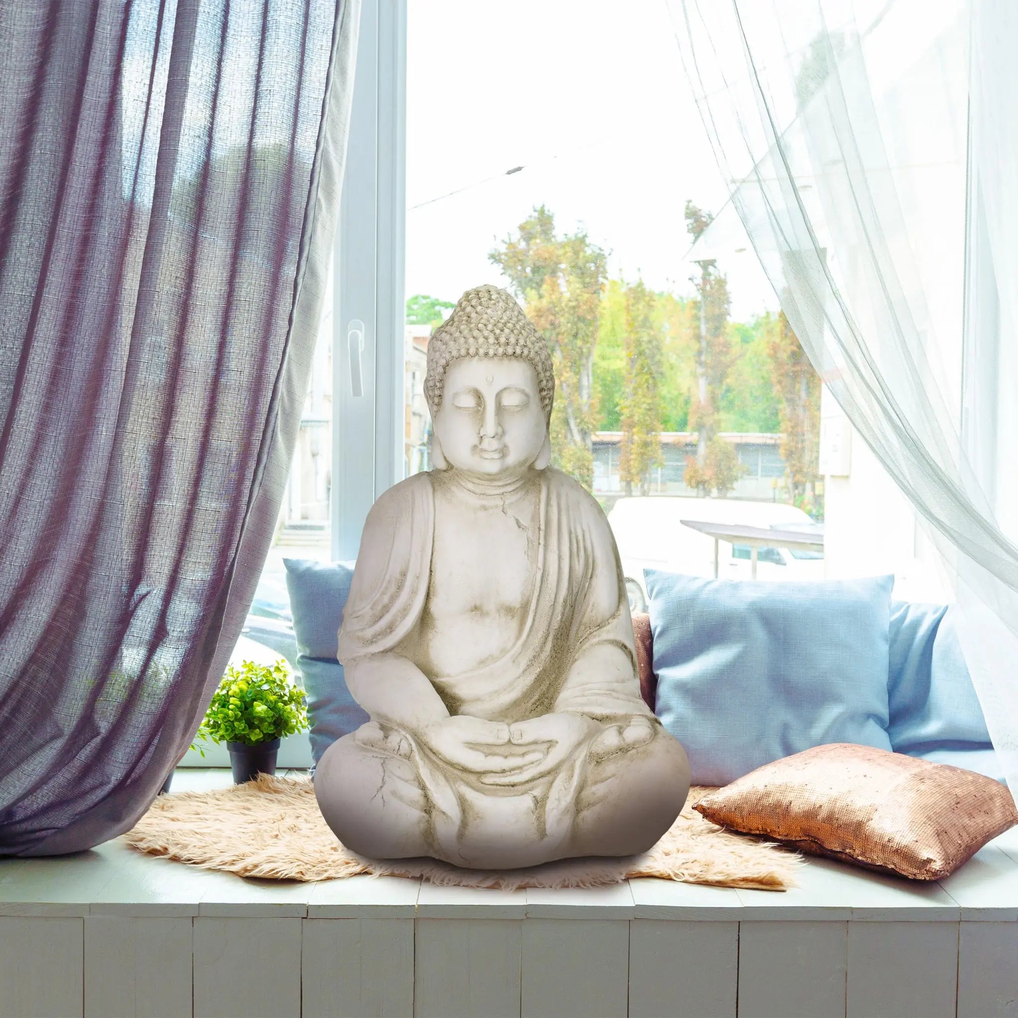 Buddha Figur 70cm Creme von Relaxdays