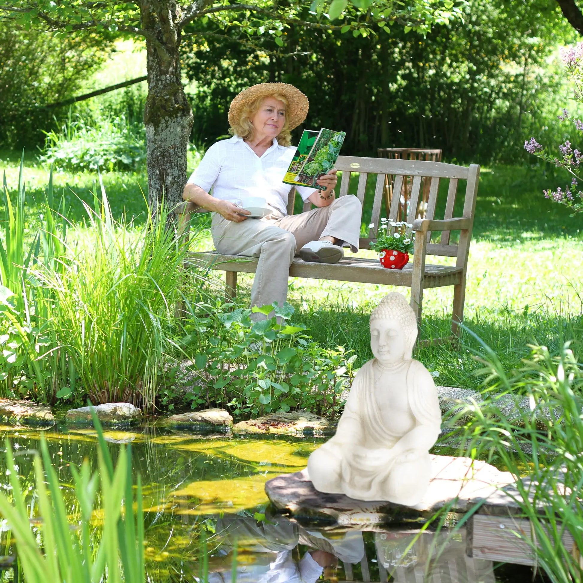 Buddha Figur 70cm Creme von Relaxdays