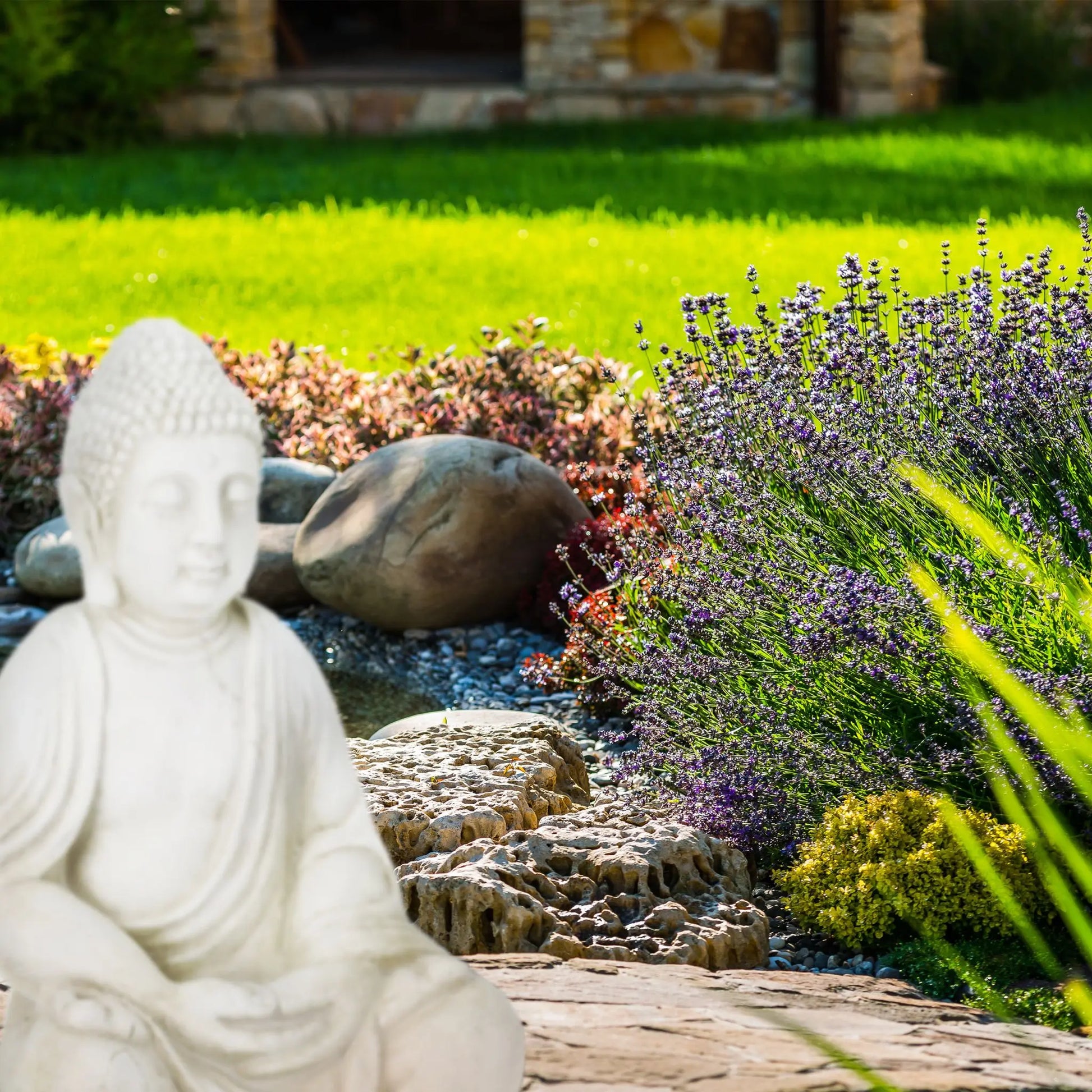 Buddha Figur 70cm Creme von Relaxdays