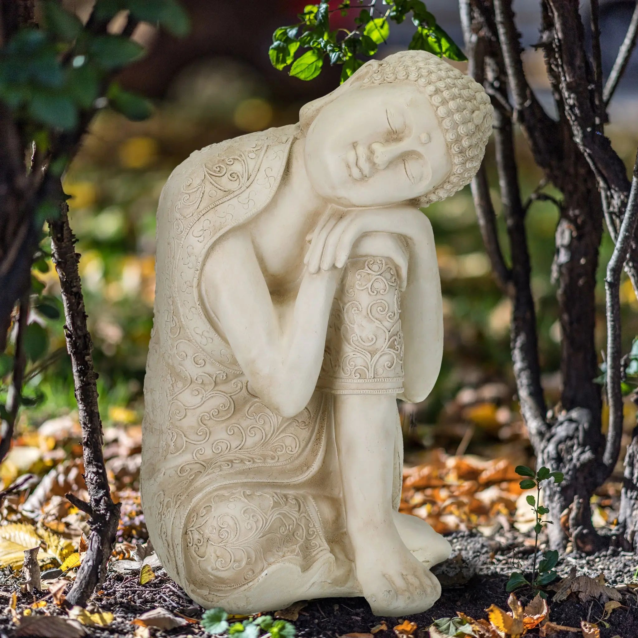 Buddha Figur 61cm Creme von Relaxdays