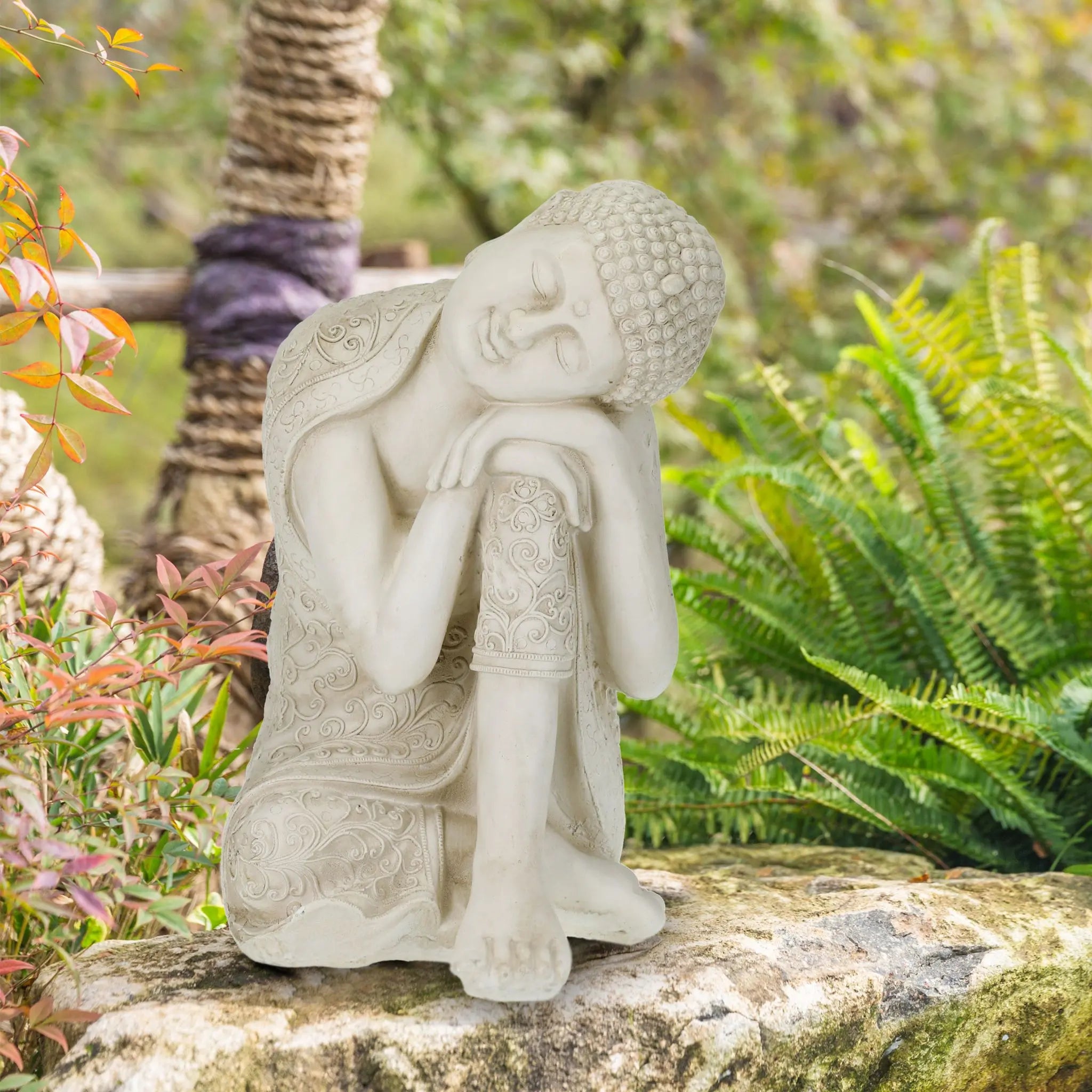 Buddha Figur 61cm Creme von Relaxdays