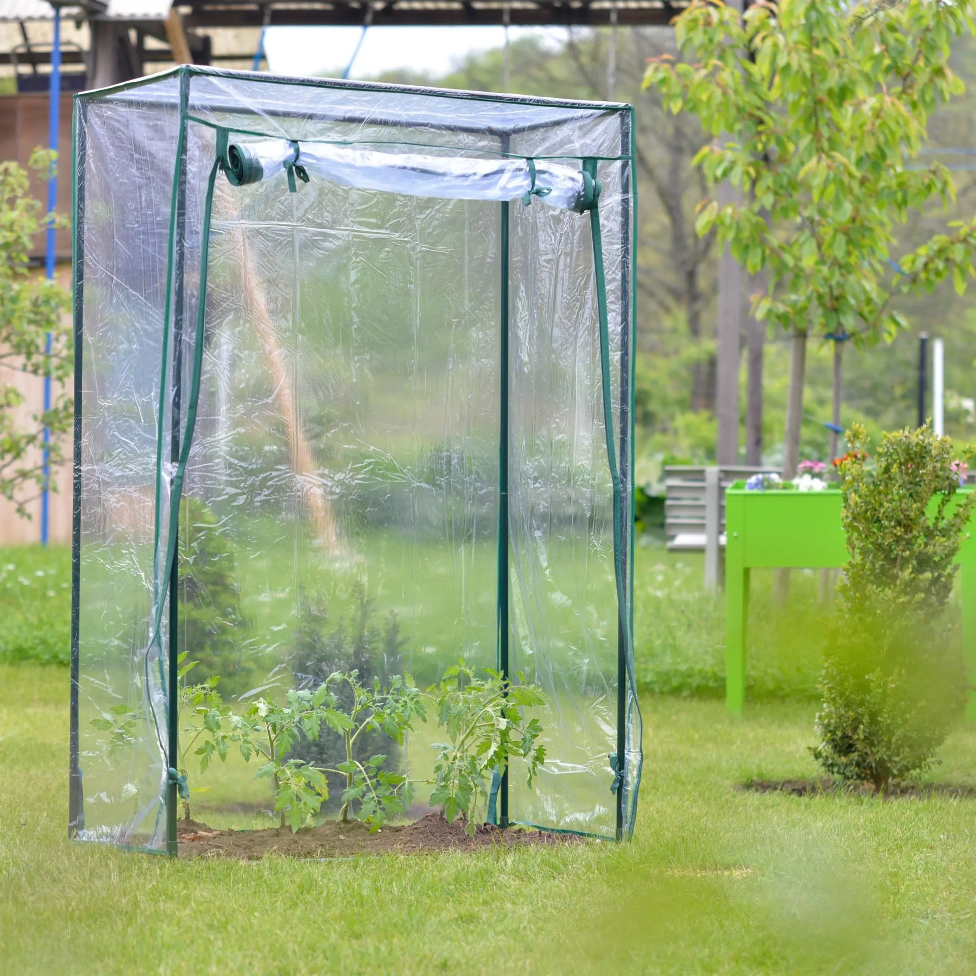 Tomatengewächshaus mit PVC-Folie Dunkelgrün-Transparent von Relaxdays