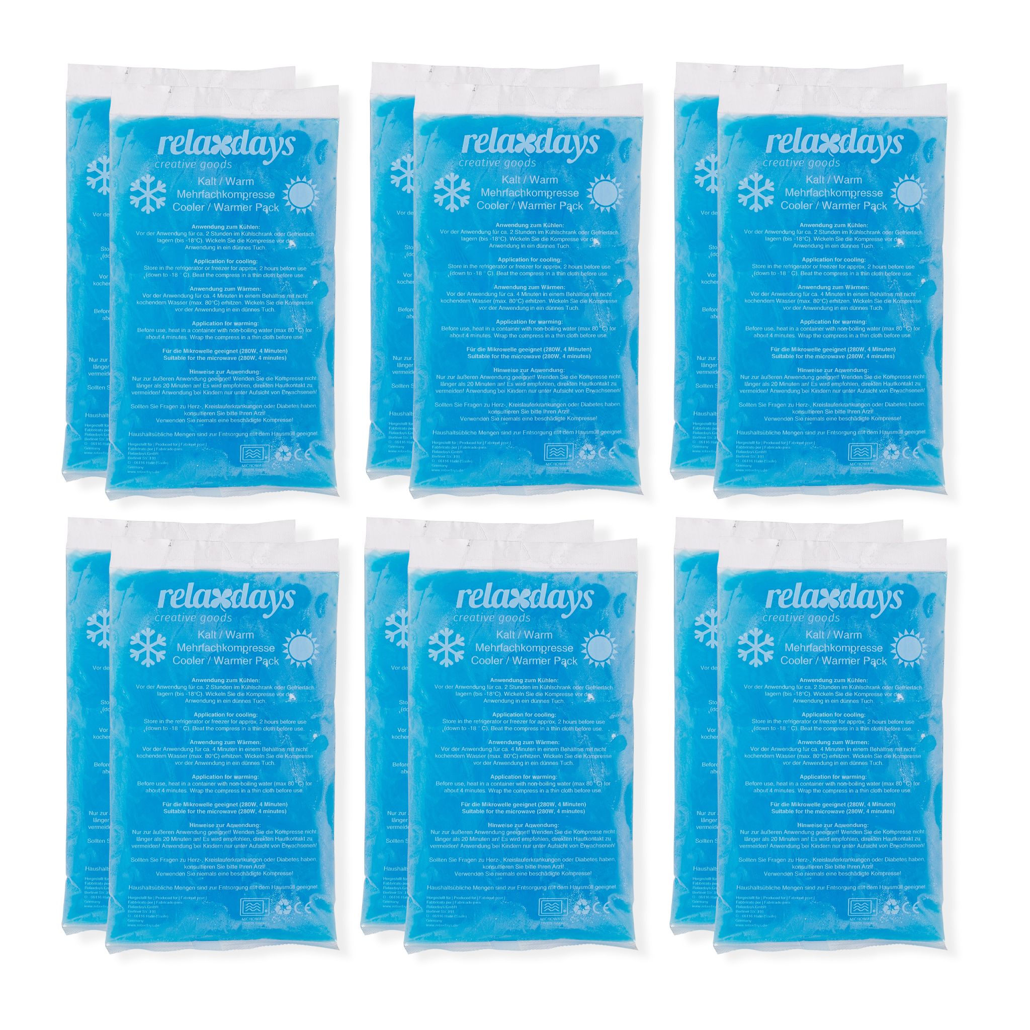 Kühlpads Rechteck 12er-Set Blau von Relaxdays