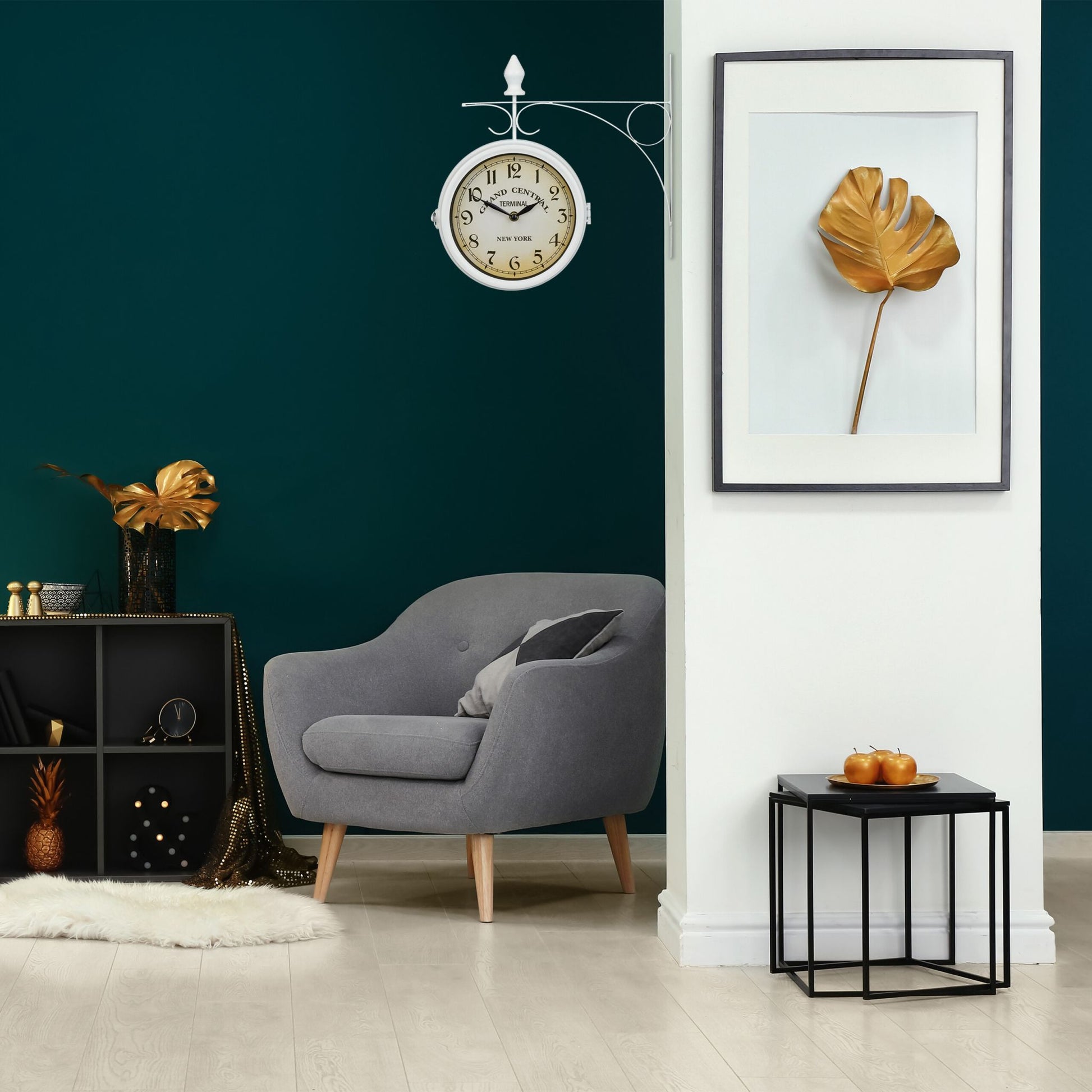 Bahnhofsuhr doppelseitig Weiss-Creme-Schwarz von Relaxdays