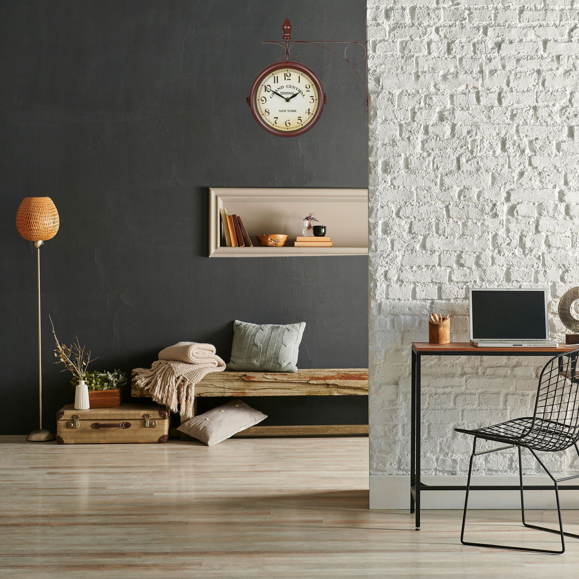 Bahnhofsuhr doppelseitig Braun-Creme-Schwarz von Relaxdays