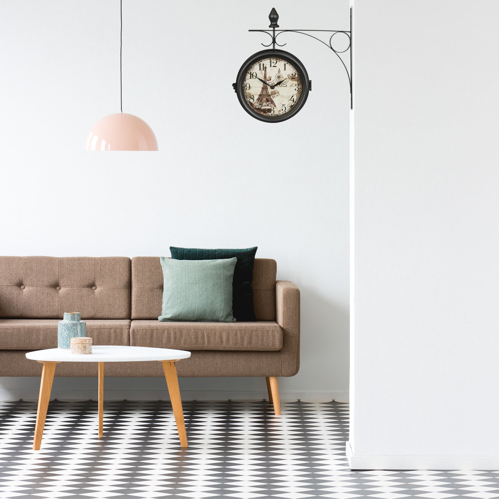 Bahnhofsuhr doppelseitig Braun-Creme-Schwarz von Relaxdays