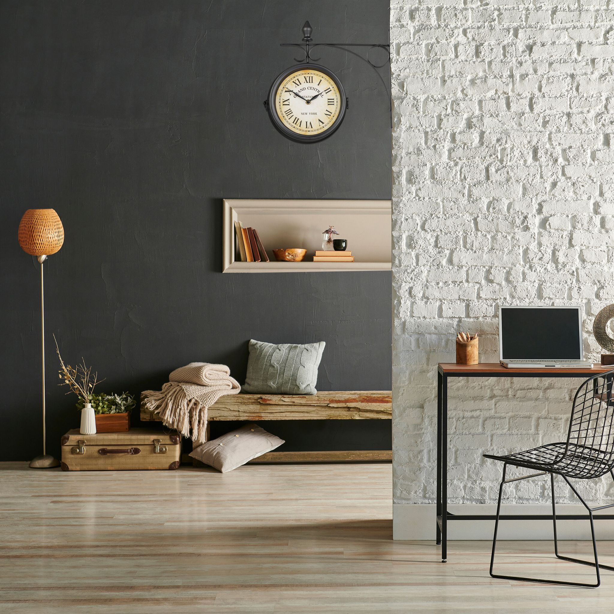 Bahnhofsuhr doppelseitig Beige-Schwarz von Relaxdays