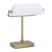 Bankerlampe mit weissem Glasschirm Weiss-Gold von Relaxdays