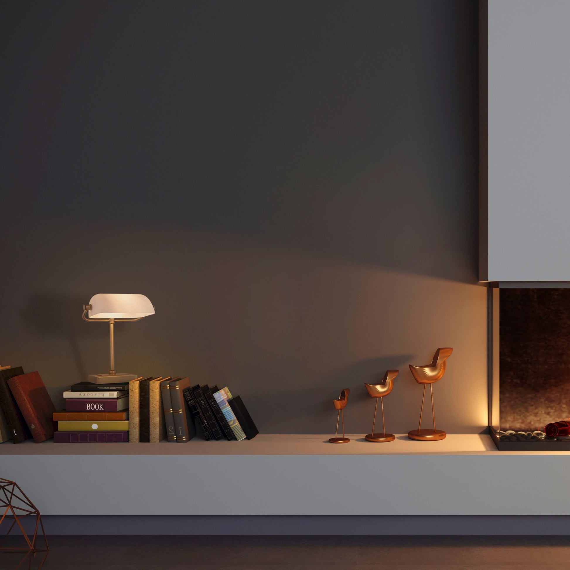 Bankerlampe mit weissem Glasschirm Weiss-Gold von Relaxdays