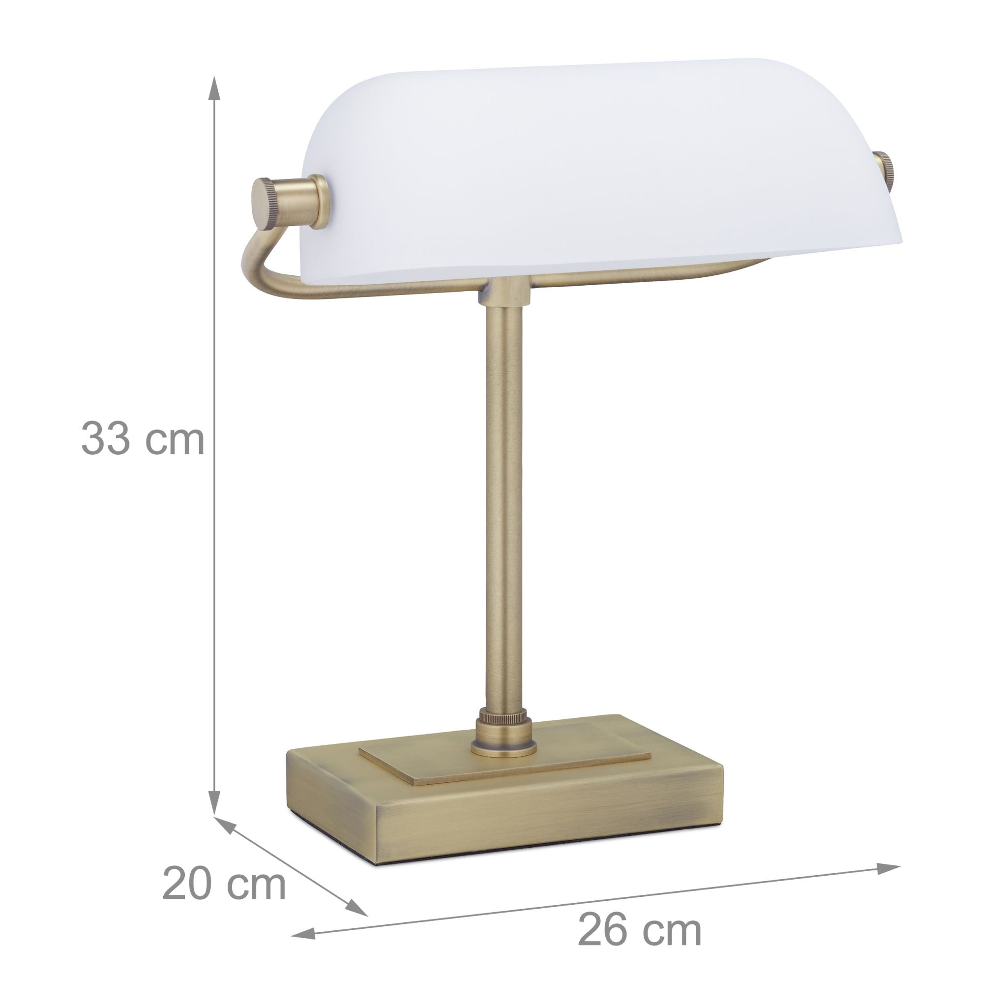 Bankerlampe mit weissem Glasschirm Weiss-Gold von Relaxdays