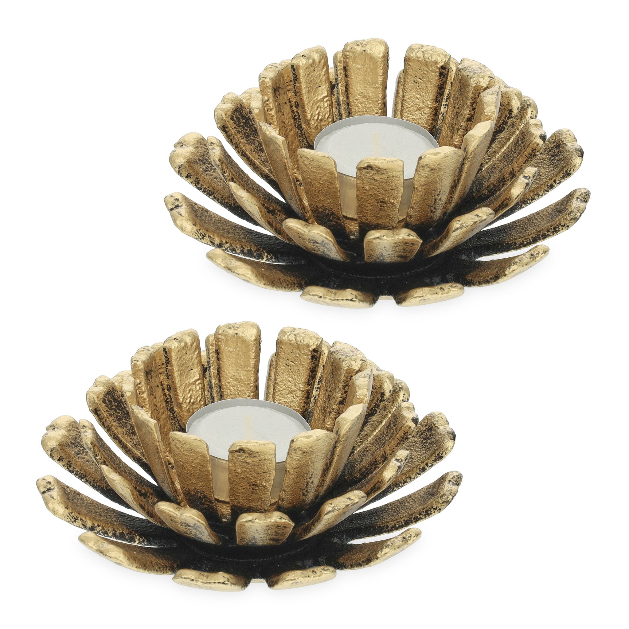 Teelichthalter Blumenform 2er-Set Gold von Relaxdays