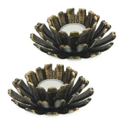 Teelichthalter Blumenform 2er-Set Gold-Schwarz von Relaxdays