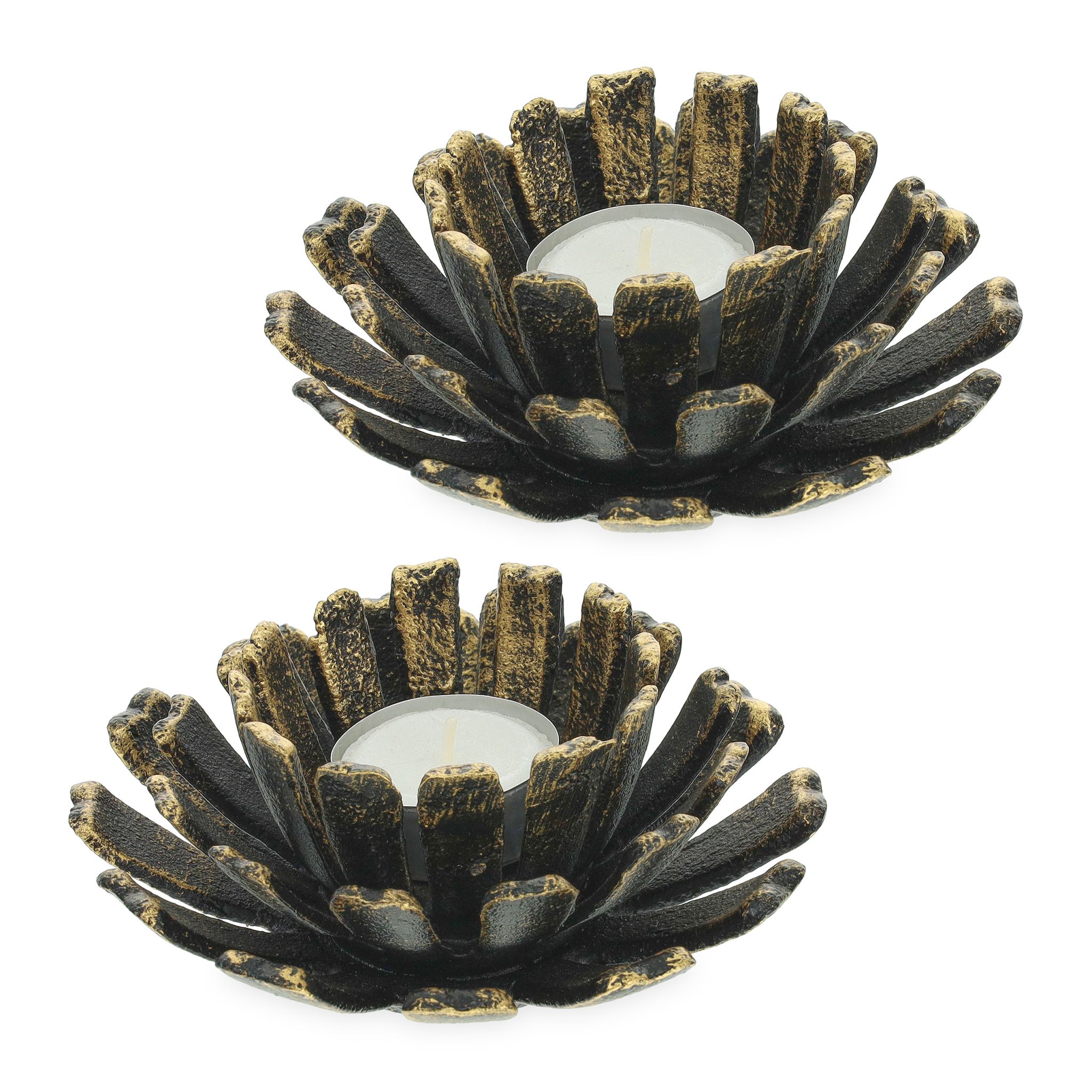 Teelichthalter Blumenform 2er-Set Gold-Schwarz von Relaxdays