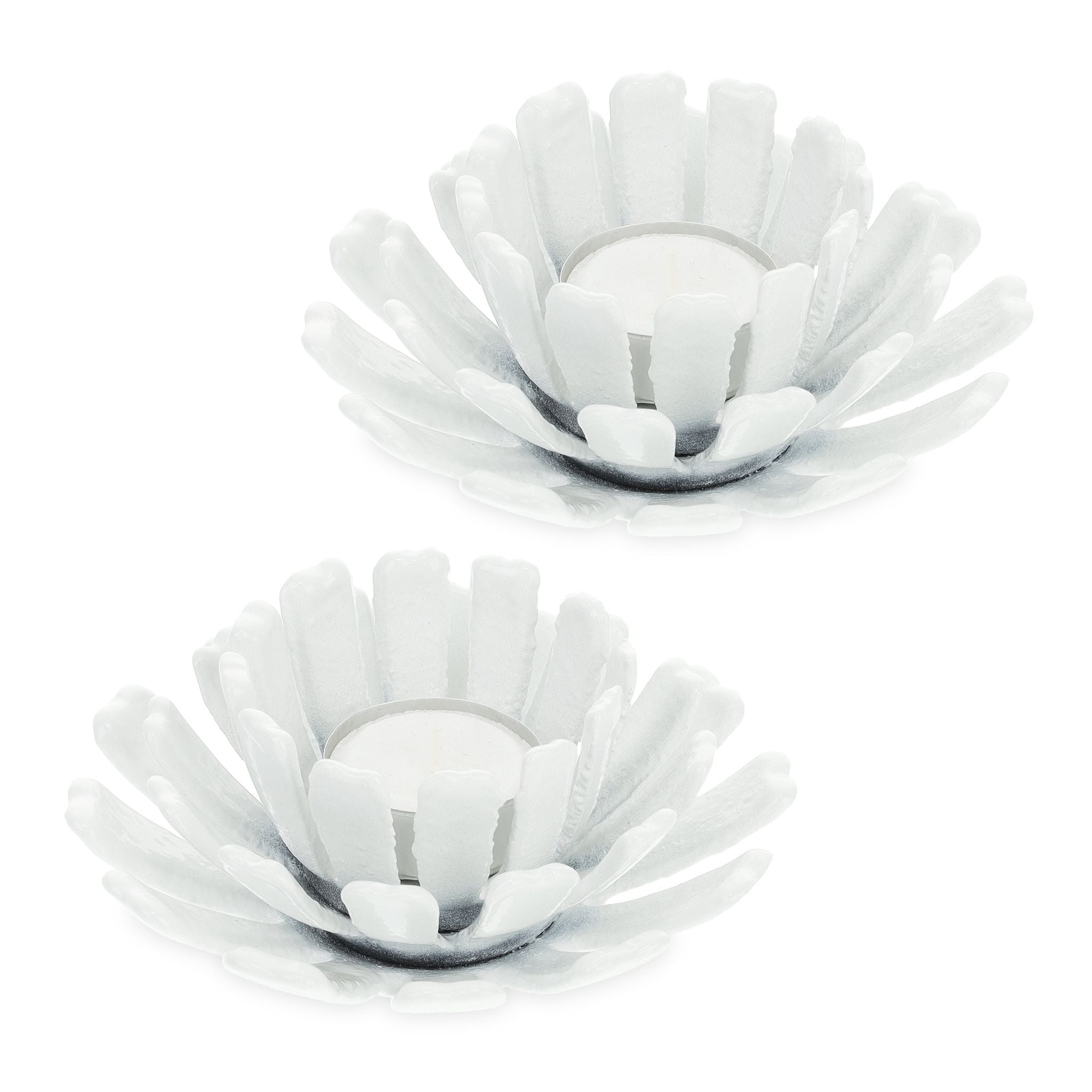 Teelichthalter Blumenform 2er-Set Weiss von Relaxdays