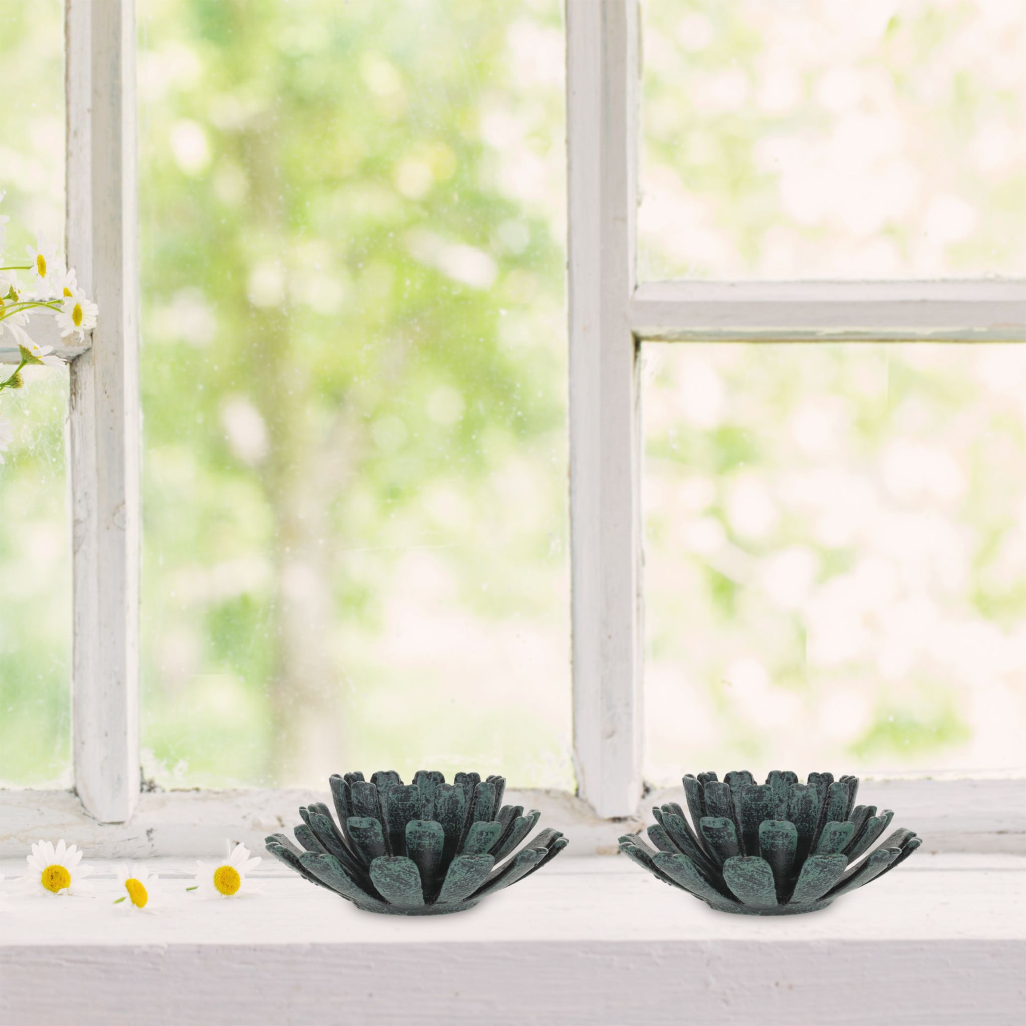 Teelichthalter Blumenform 2er-Set Weiss von Relaxdays
