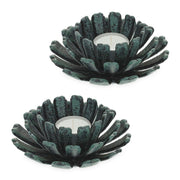 Teelichthalter Blumenform 2er-Set Dunkelgrün-Schwarz von Relaxdays