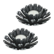 Teelichthalter Blumenform 2er-Set Schwarz-Silber von Relaxdays