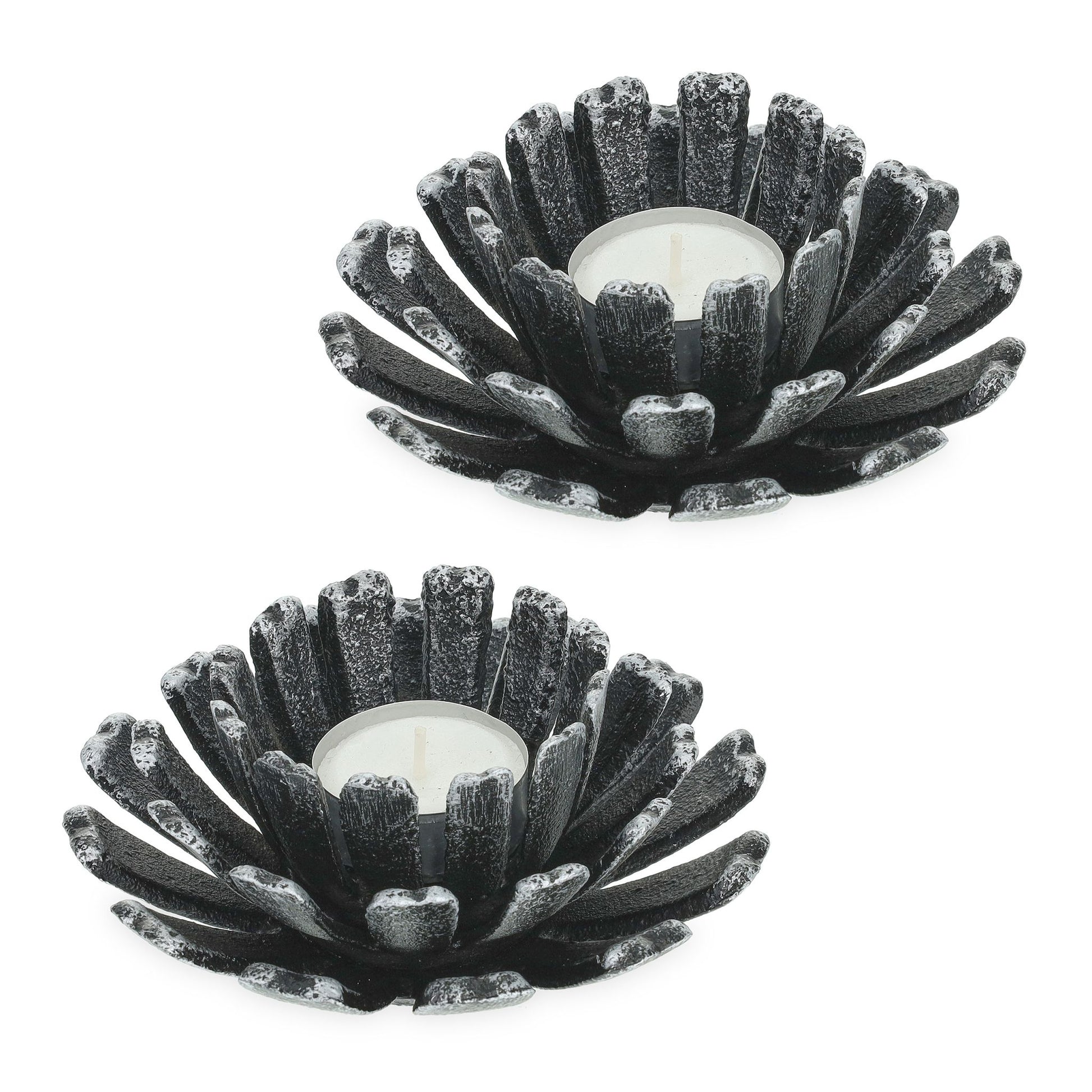 Teelichthalter Blumenform 2er-Set Schwarz-Silber von Relaxdays
